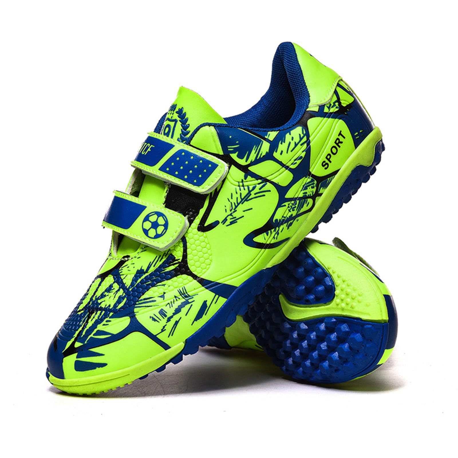 Chaussures de sport pour enfant - Chaussures de football - Fermeture - Crampons - Semelle plate - Surface en cuir - Chaussures d'entraînement pour l'école primaire - Chaussures de sport pour garçon