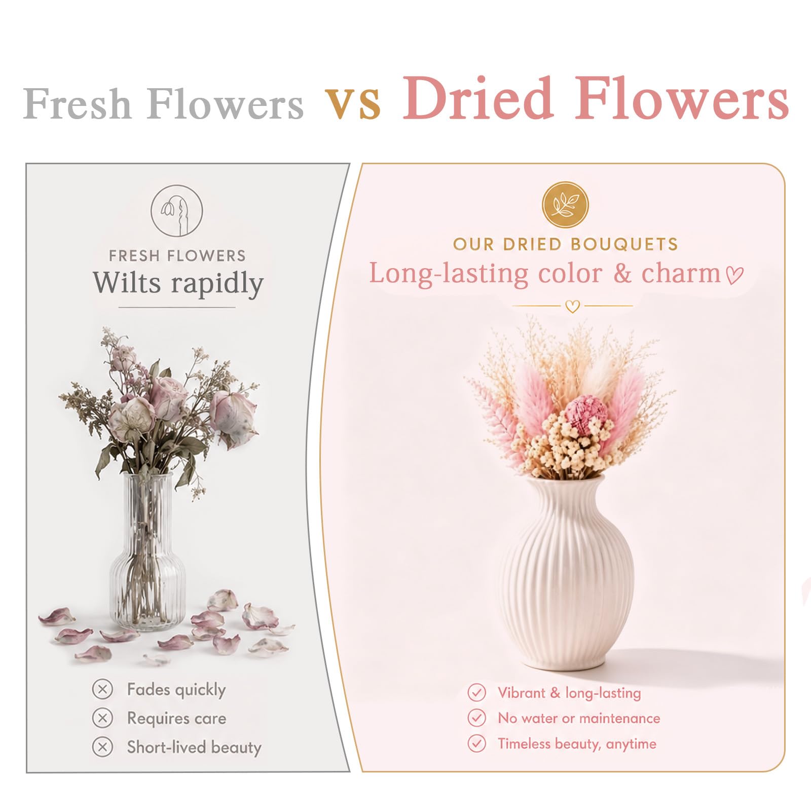 6 Pezzi Fiori Secchi, Rosa Mini Bouquet di Fiori Secchi Naturali, Fiori Secchi Decorativi, Fiori Secchi per Bomboniere per Bomboniere, Vasi E Artigianato