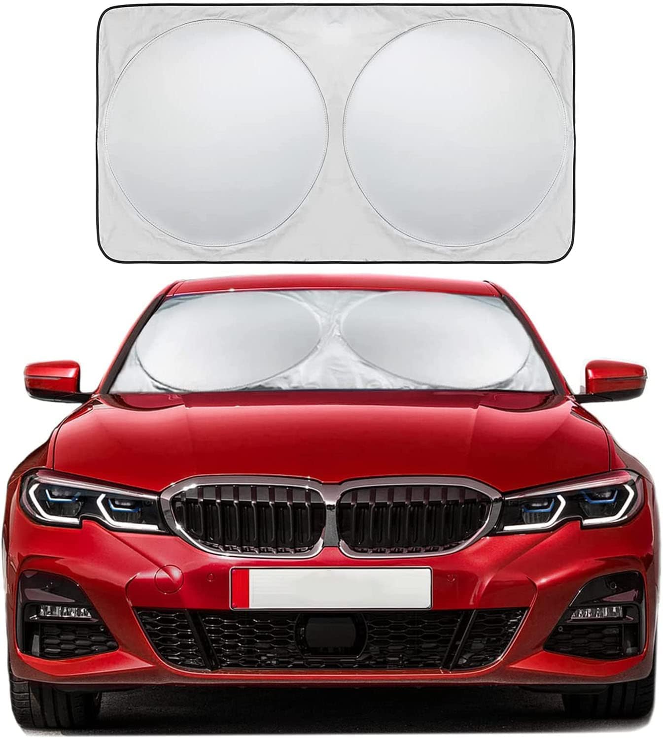 Car Windshield Sun Shade with Storage Pouch for Full Size Cars SUV Trucks and Vans, Sun Heat Protection Car Front Window Sunshades, Car Foldable Sunshades Prevent UV Rays (167 x 95 cm)