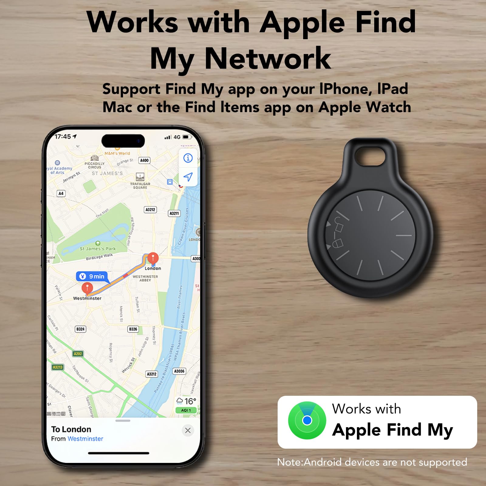 Air Tracker Tags-2 Pack, Item Locator Compatible With Apple (IOS Only) Replaceable Battery, Item Finder For Keys,Luggage,Suitcase etc, IP67 Waterproof Smart Tracker Air Trackers with Holder Keychain — view 3