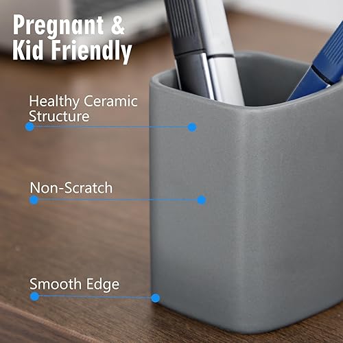 Miniatura 4 de Soporte para bolígrafos, paquete de 2 soportes para lápices para escritorio, organizador de escritorio de cerámica para lápices, soporte para