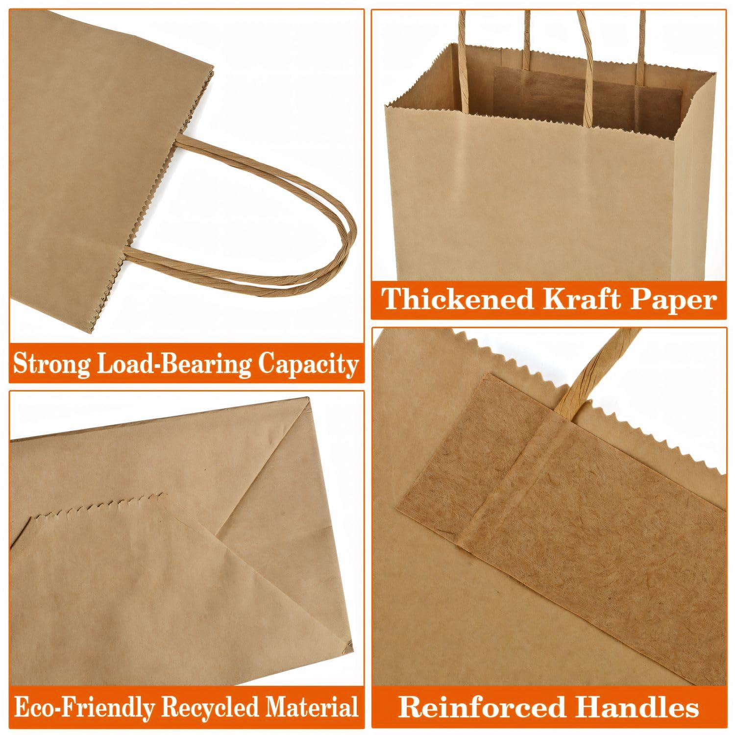 MAOOY 100 Pezzi Sacchetti Carta Con Manici, Sacchetti Di Carta 15 X 8 X 21 cm, Shopper Carta,Sacchetti Regalo, Buste Regalo per Imballaggio, Spesa, Dolciumi, Feste, Matrimoni, Compleanni, Natale