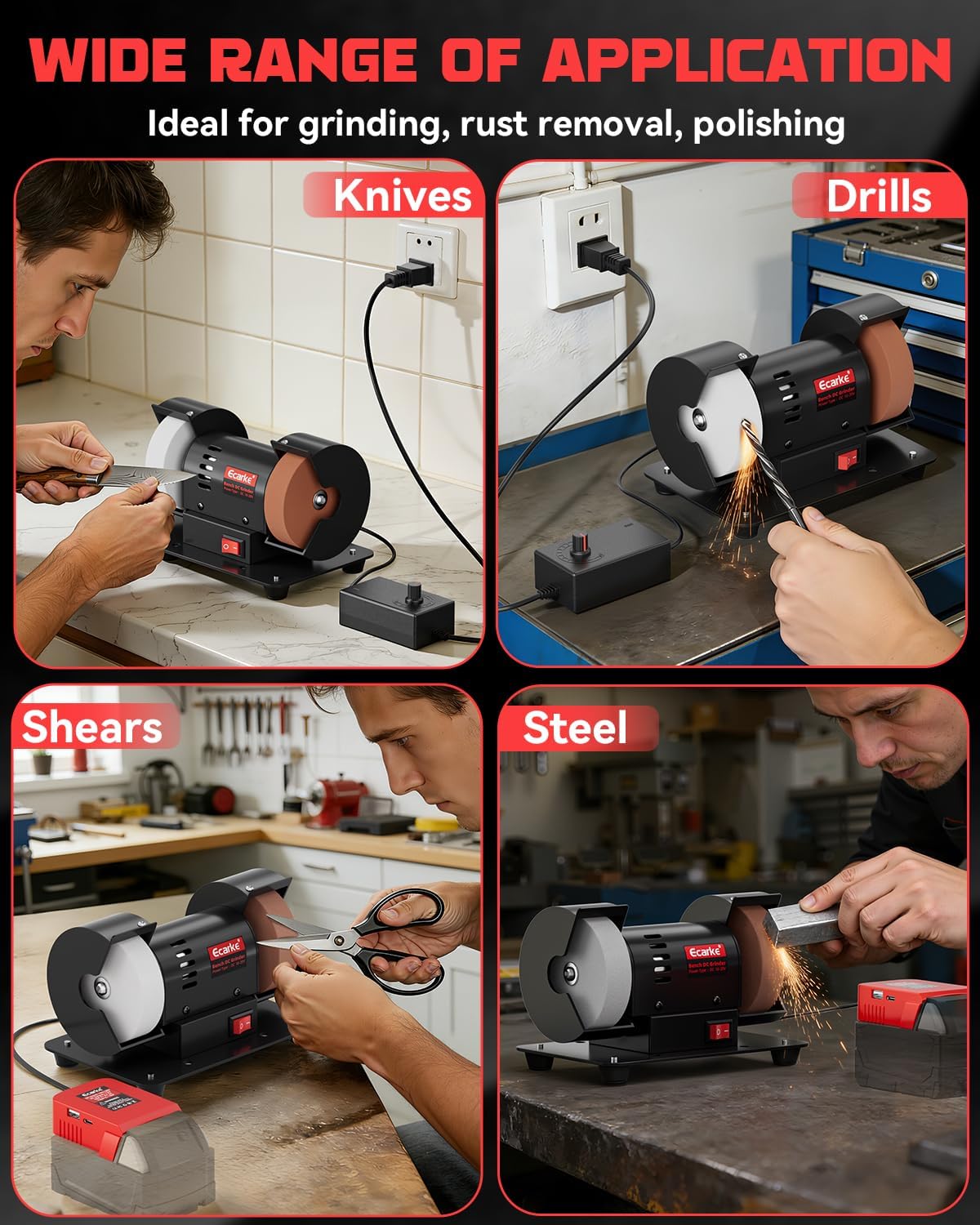 Ecarke 3" Mini Bench Grinder Compatible with Milwaukee 18V, Bench Grinder 2000-10000 RPM Variable Speed with AC Adapter, Dual Grinding Wheels for Sharpen Knives, Drills, Rust Removal, No Battery