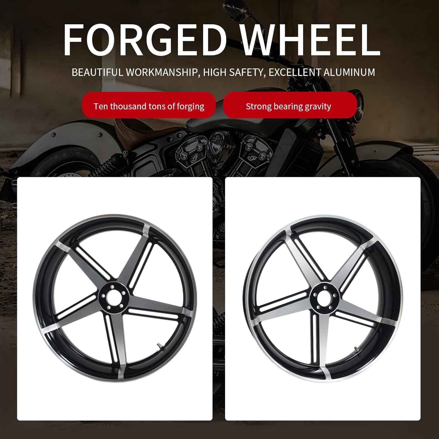 21 Inch CNC Front Wheel Rim for Harley Davidson, Forged Aluminum Alloy, Chrome, Motorcycle Customization