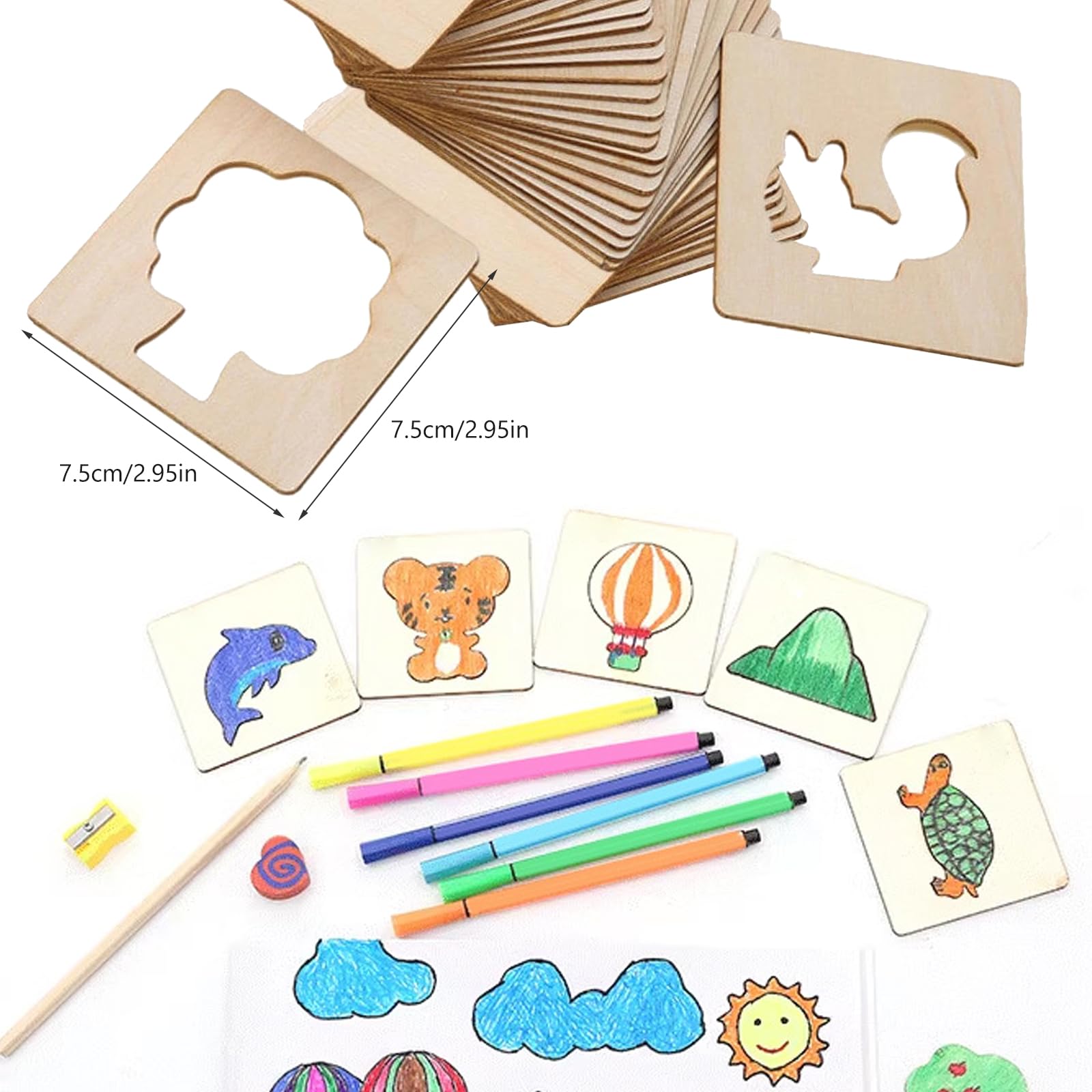 Mal Schablonen Kinder Zeichenschablonen Aus Holz Für Kinder, Zeichenset Aus  Holzschablonen Kinder Handwerker Set, image size:1600x1600