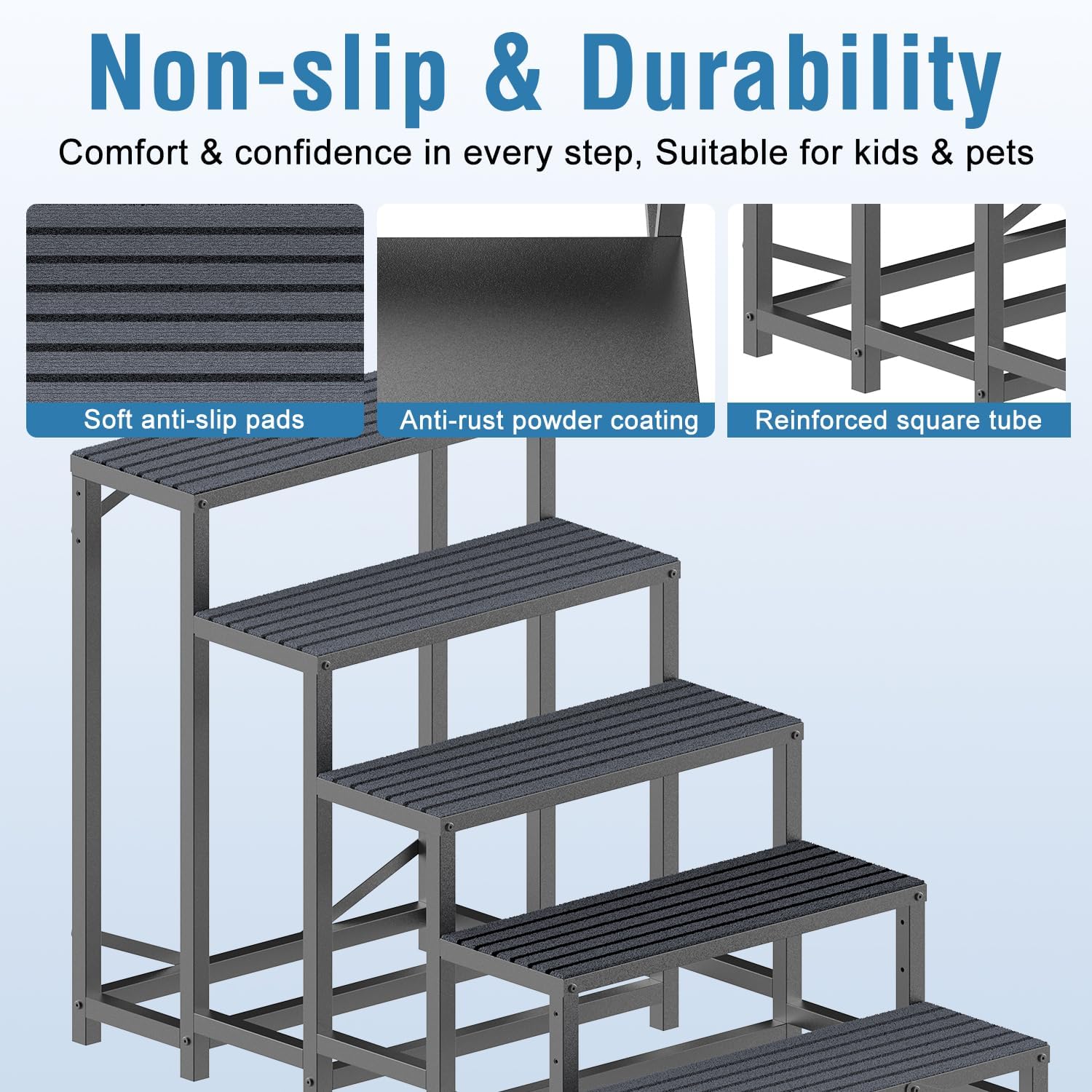 RV Steps with Handrail, 5 Steps RV Stair, Mobile Home Stairs for Camper, Trailer, hot tub, Steps with Non-Slip mat, 660lbs Capacity
