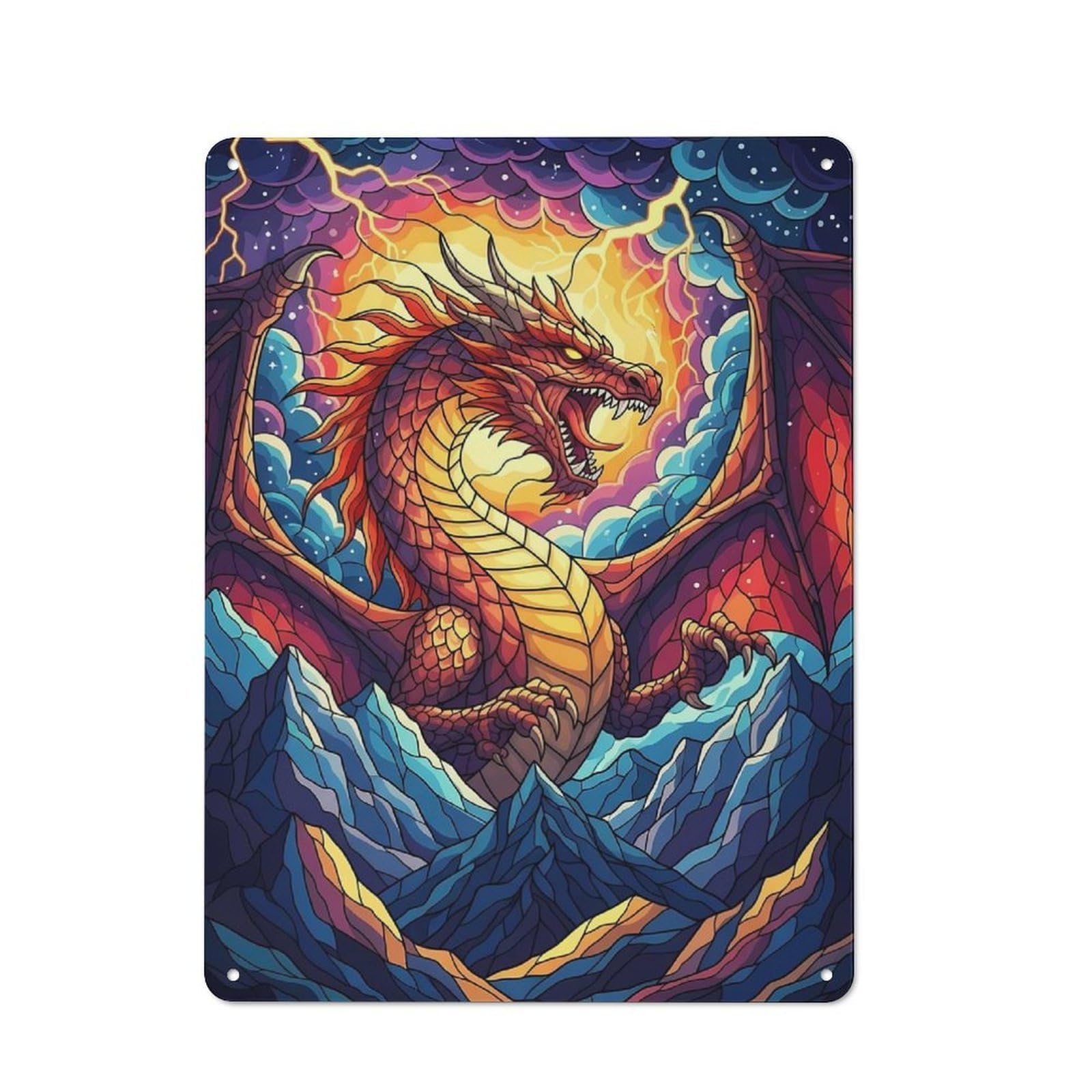 Junmoney Dragon On Mountain With Lightning Rustic Metal Sign 40X30cm Featuring For Hallway Wall, A Decorative Gift For A Newly Furnished Hallway