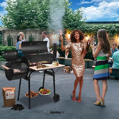 Miniatura 4 de Horno de parrilla de carbón con caja de fuego lateral para ahumador desplazado, caja de combustión de barril para eventos grandes, barbacoa, fiesta,