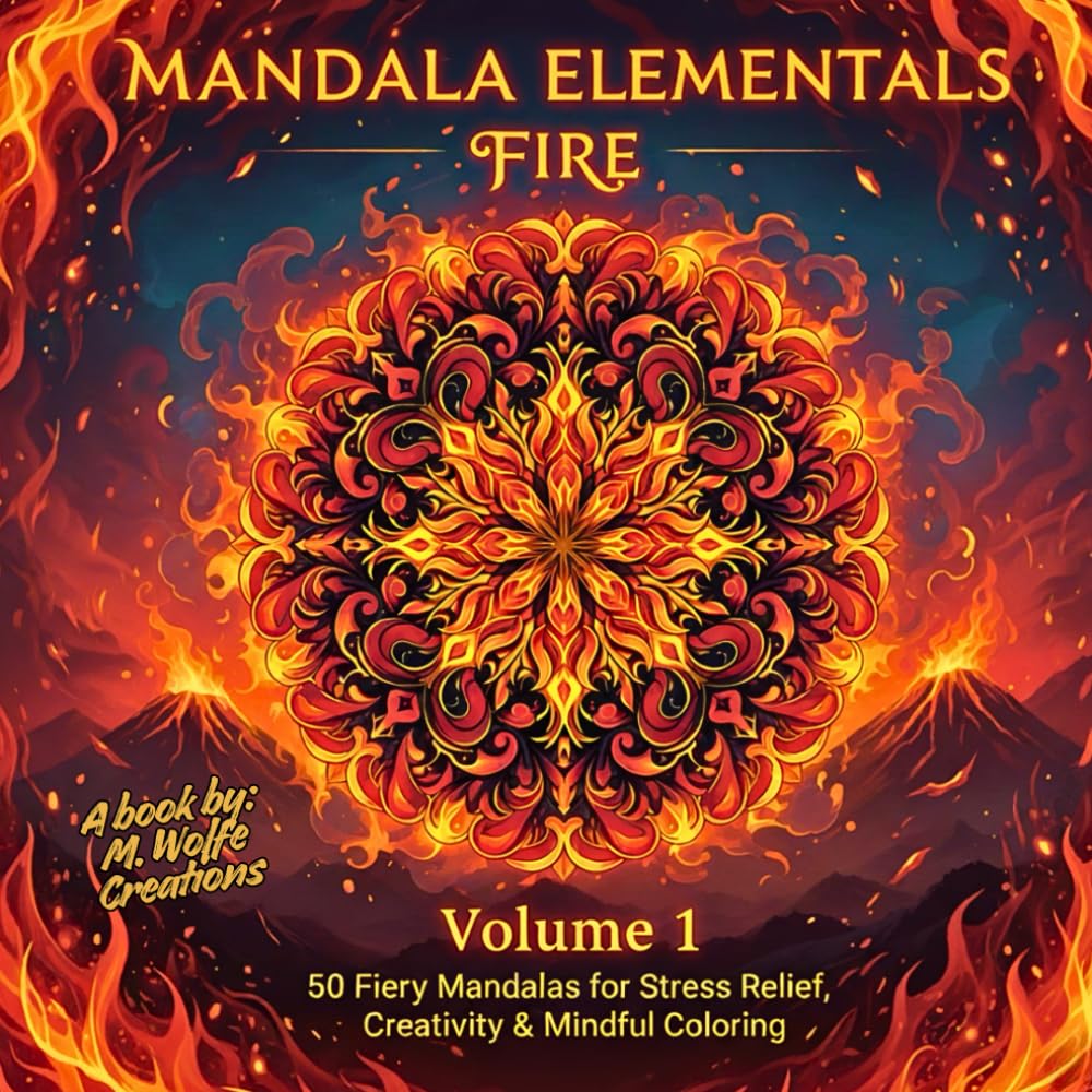 Mandala Elementals - Volume 1 FIRE | 50 Fiery Mandalas for Stress Relief, Creativity & Mindful Coloring: Elemental Flame Themed Unique Mandala Designs for Adults & Teens (Mandala Essence)