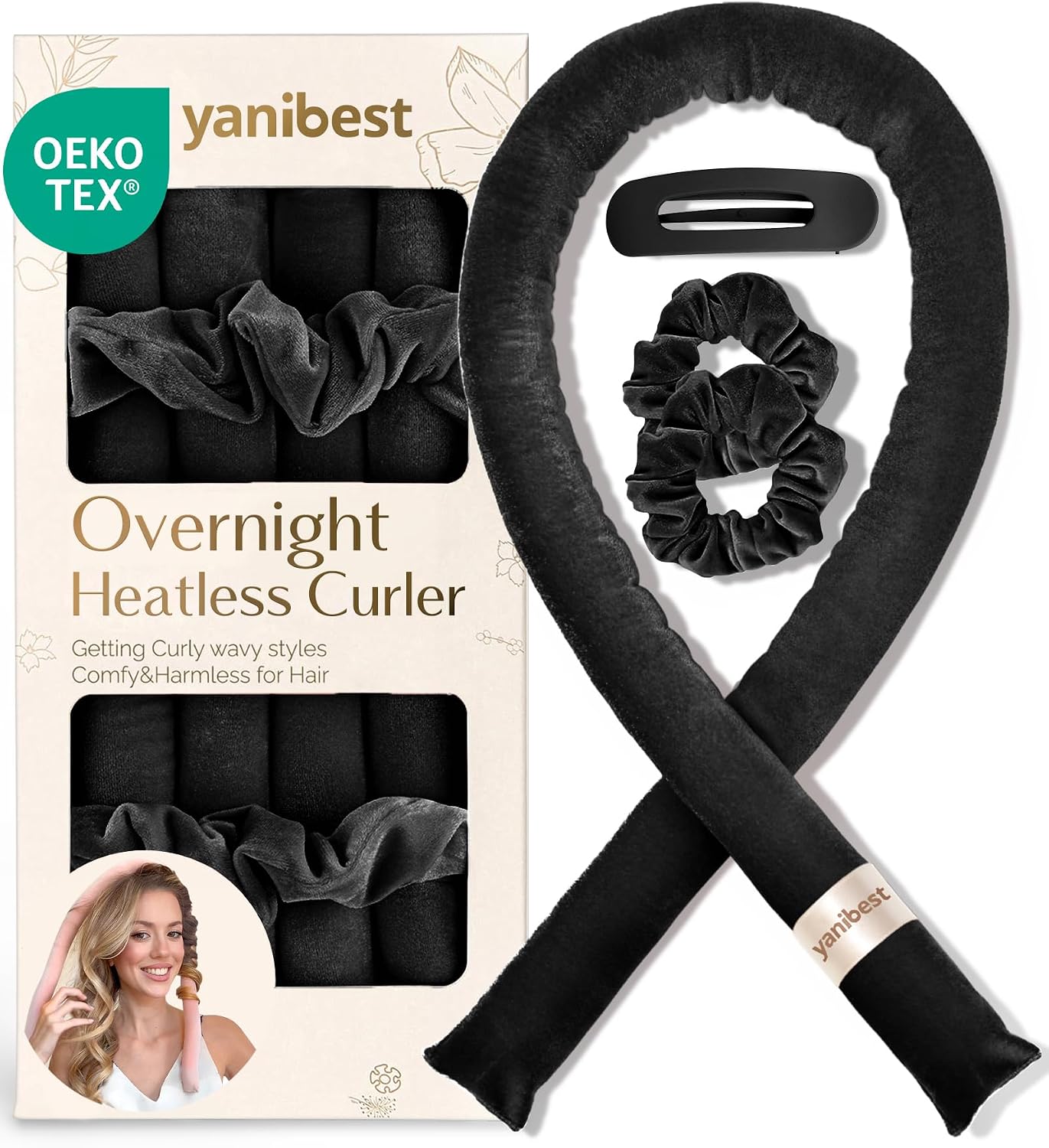 Satin Bonnet and heatless Hair Curler for Sleep in
