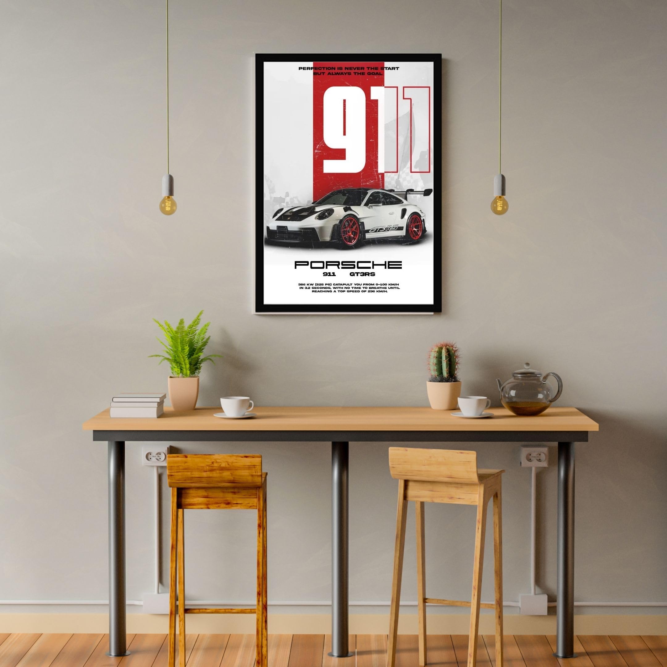DAKSHESTRY ARTWORKS Porsche 911 GT3RS Supercar Art Print, Framed