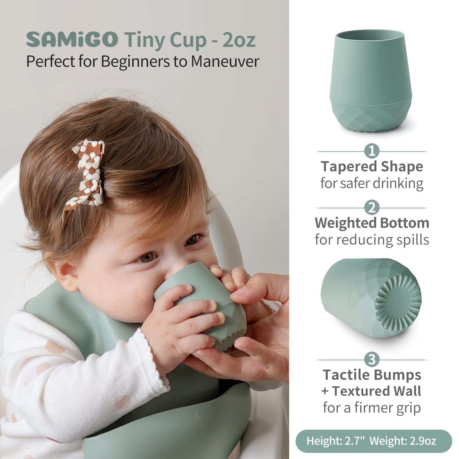 SAMiGO Silicone Baby Feeding Set, Baby Led Weaning Supplies, Suction Bowl Plate Bib Cup Self Feeding Spoons, Solid Food Eating Essentials, First Stage Utensils, 6+ Months