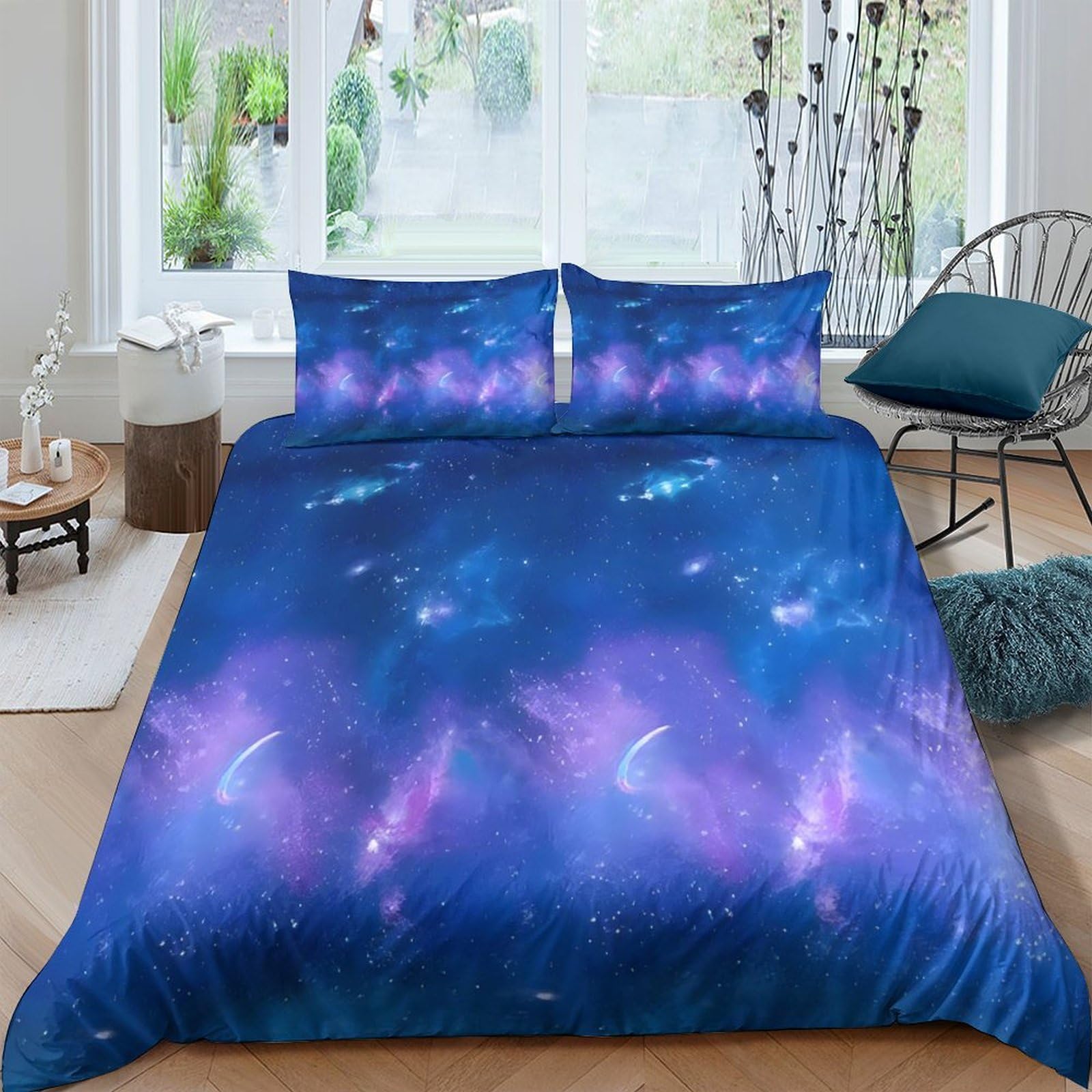 Ctjqhvkz Style-10 3D Printed Galaxy Starry Sky Fitted Sheet Microfiber Soft Blue Cosmic Nebula Mattress Cover For Bedroom Dorm Single（135X200cm）