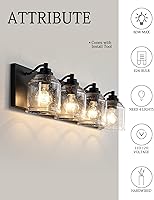 Vista 4 de Vanity Lights for Bathroom Large 31.5", Farmhouse Rustic Vanity Light with Bubble Glass Shades, Black 4 Light Bathroom Lighting Fixtures Over