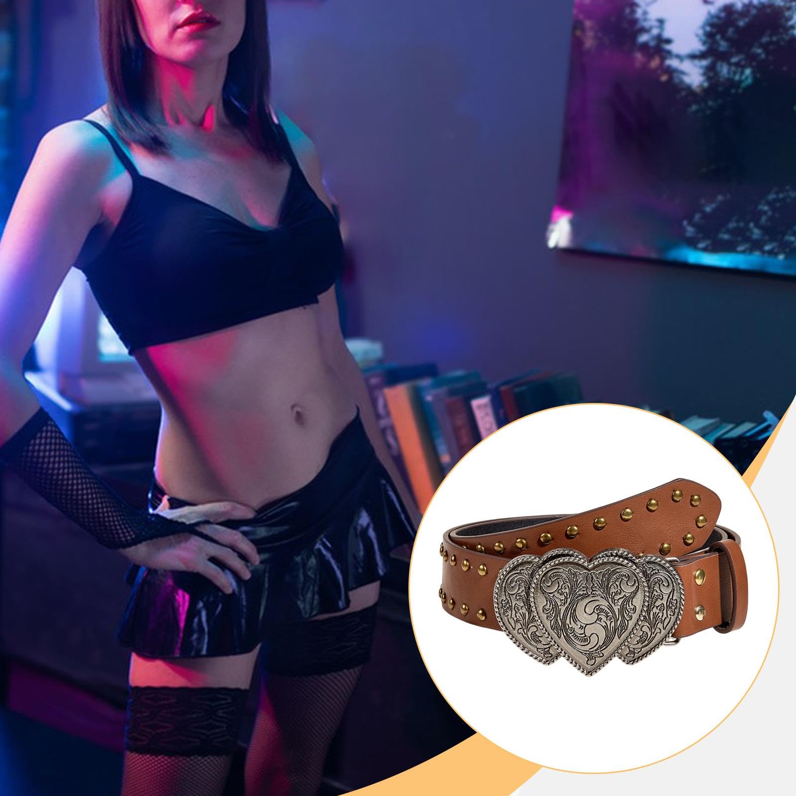 Cintura da Donna in Finta Pelle, Stile Western, da Cowboy, da Cowgirl, con Design retrò, Larga 3,8 Cm, Ideale Come Regalo per Feste, Marrone