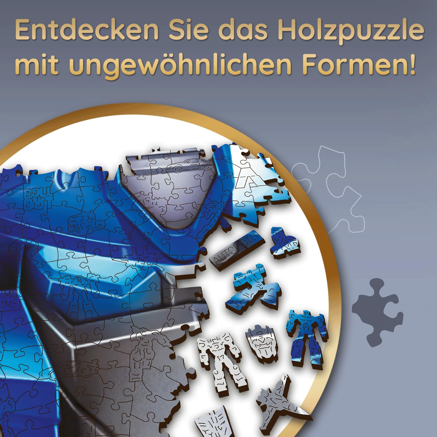 Holzpuzzle Sonderform Transformers Optimus Prime – 500 + 5 Teile, Mit Figuren & Motivrückseite
