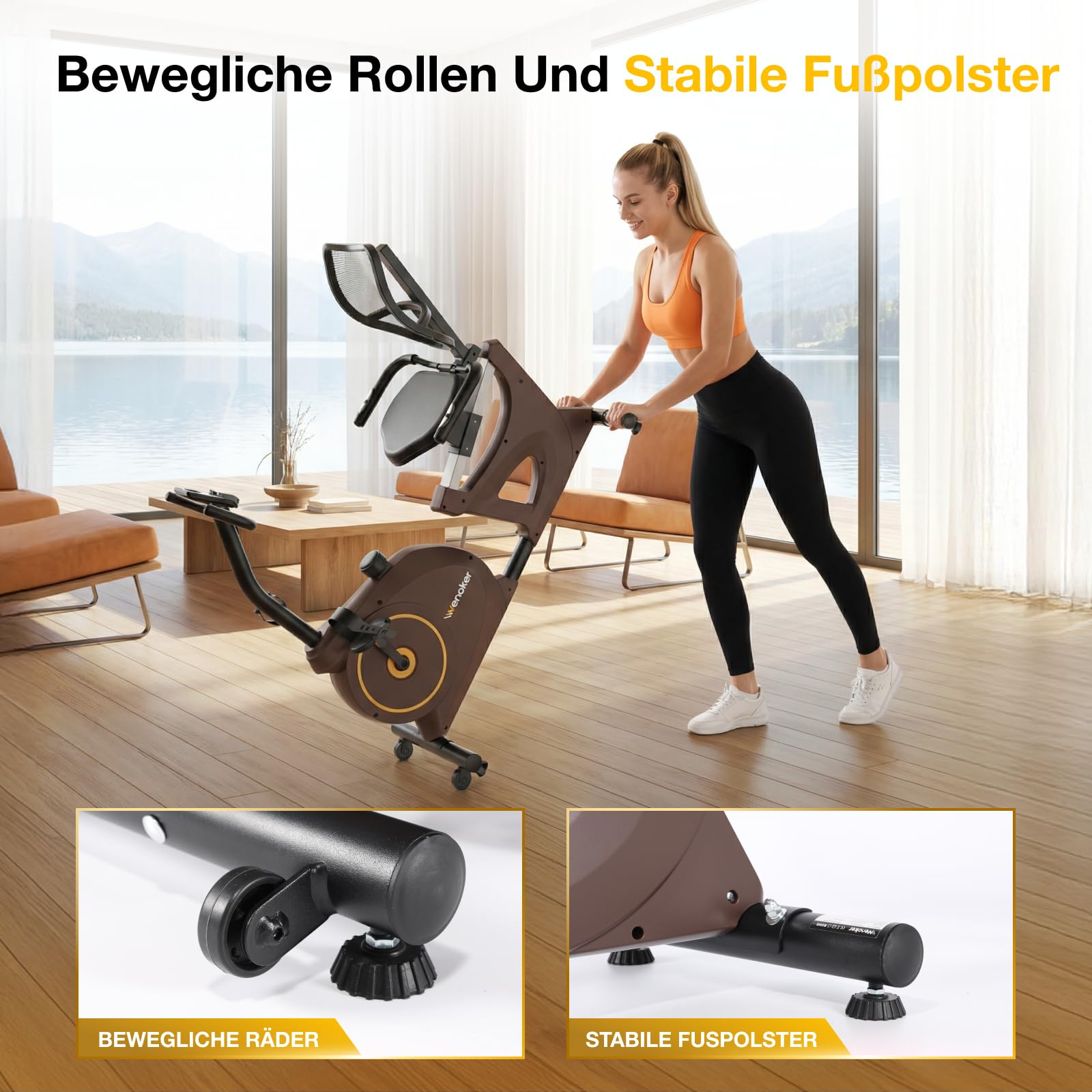 Ergometer Liege- Heimtrainer mit Magnetbremse, Pulssensoren und LCD-Display, 15 Widerstandsstufen, Sitzergometer mit Rückenlehne für Senioren Durable Build with Multiple Settings
