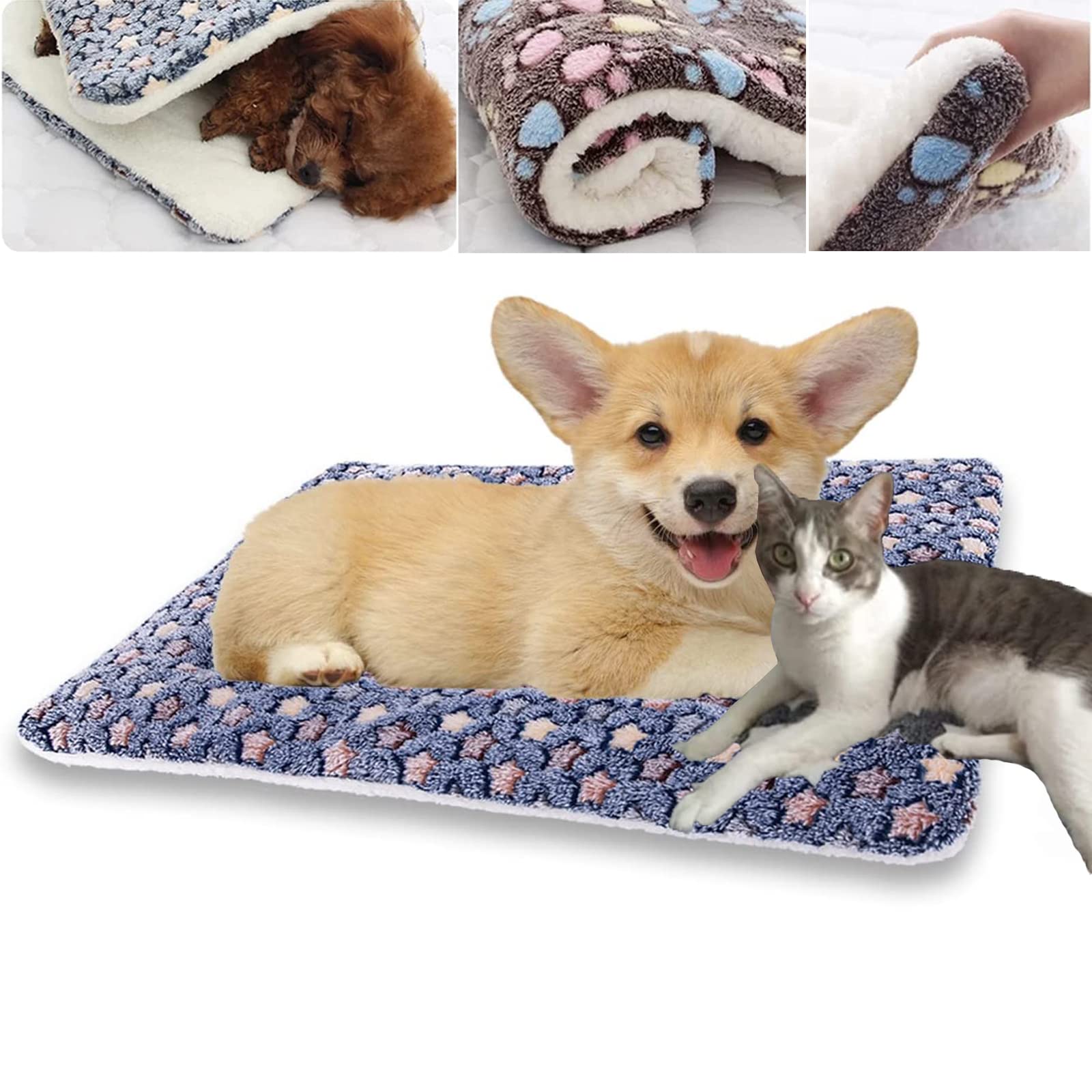 SENGHUI Cozy Calming Cat Blanket, Bed Self Heating Pet Pad, Ultra Soft and Warm Dog Mat Flannel Blankets for Indoor Cats, in A Variety of Sizes to Fit Most Pets (A, L)