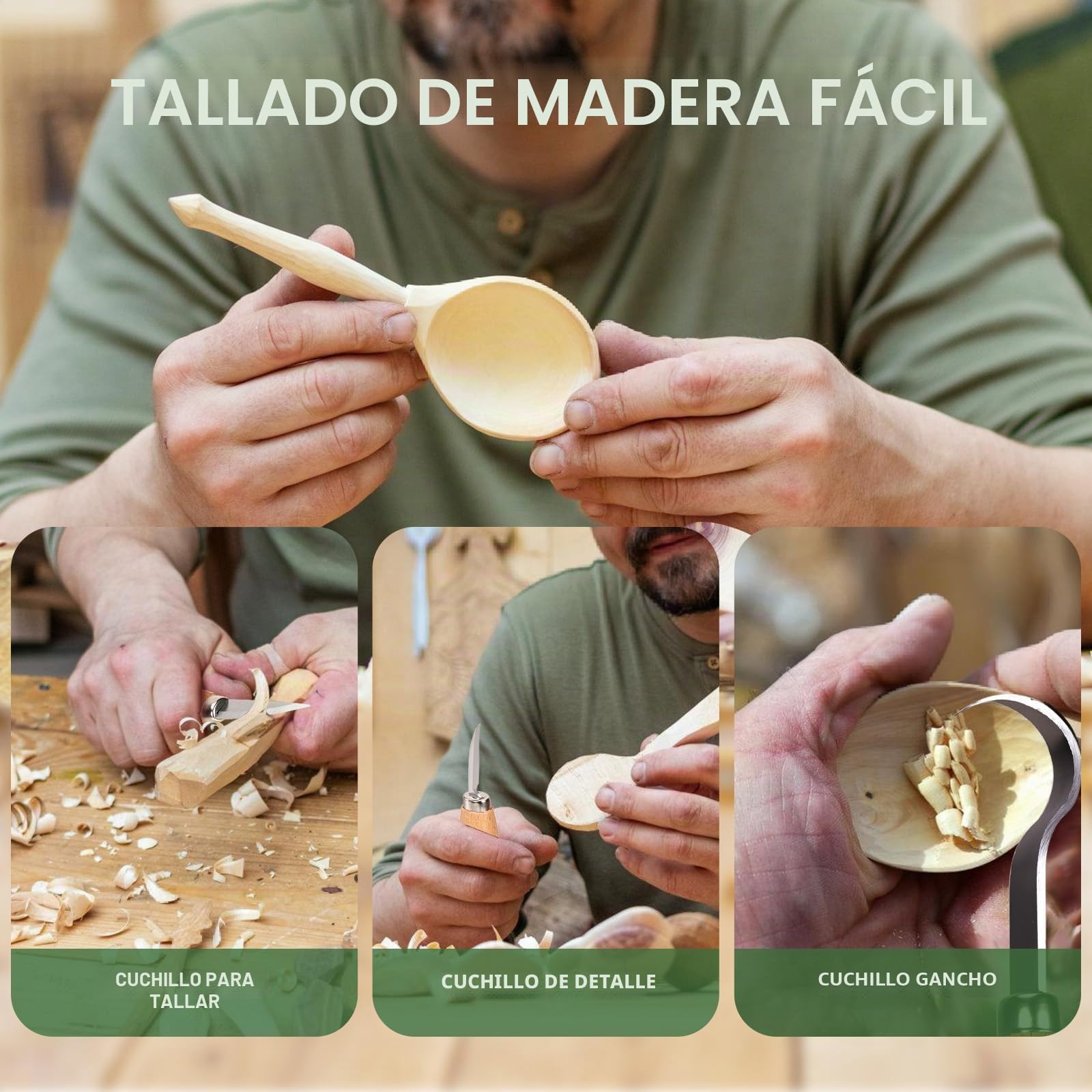 Kit de Tallado de Madera 19 en 1, Kit de Cuchillos de Madera incluye 8 Bloques de Tallado de Tilo, 6 Cuchillos para Tallar para Tallar para Principiantes, Guantes Resistentes a Cortes, Bolsa de Lona