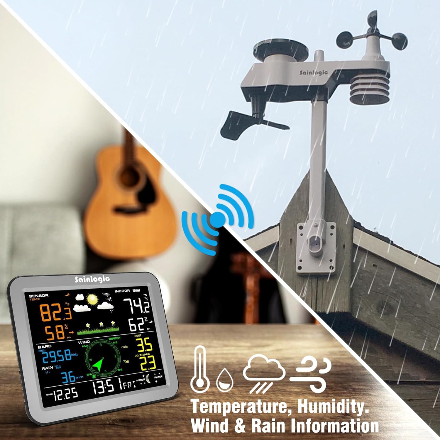Sainlogic Wireless Weather Station with Outdoor Sensor,Weather Forecast, Temperature,Air Pressure,Humidity,Wind Gauge,Rain Gauge(No WiFi) - Image 6