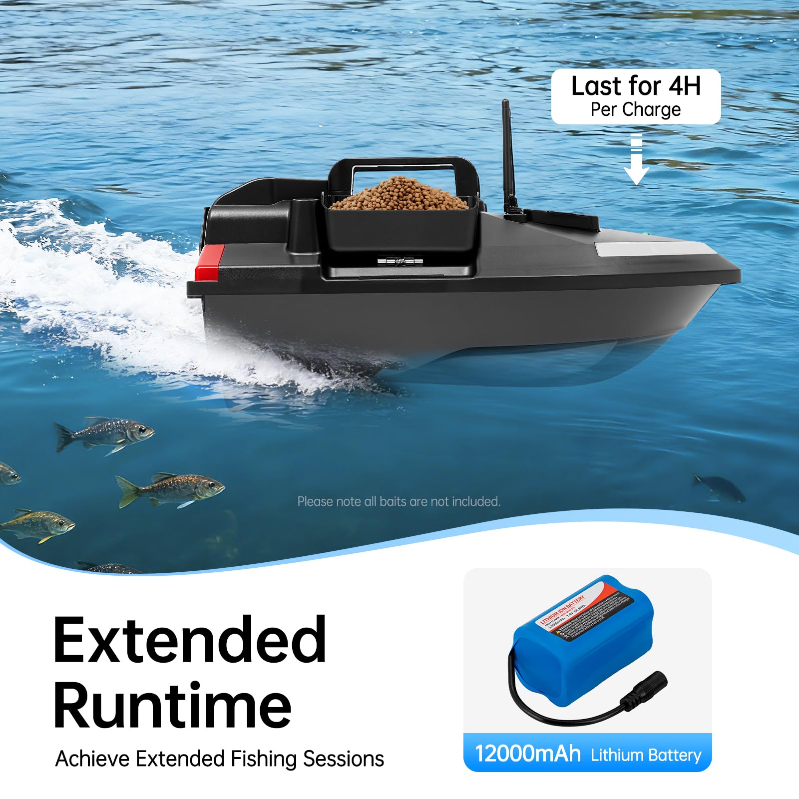 Barco De Cebo RC Con GPS Y Reflector LED – 500 M De Alcance, Batería 12000 MAh, 3 Cajas De Cebo – Ideal Para Pesca Nocturna