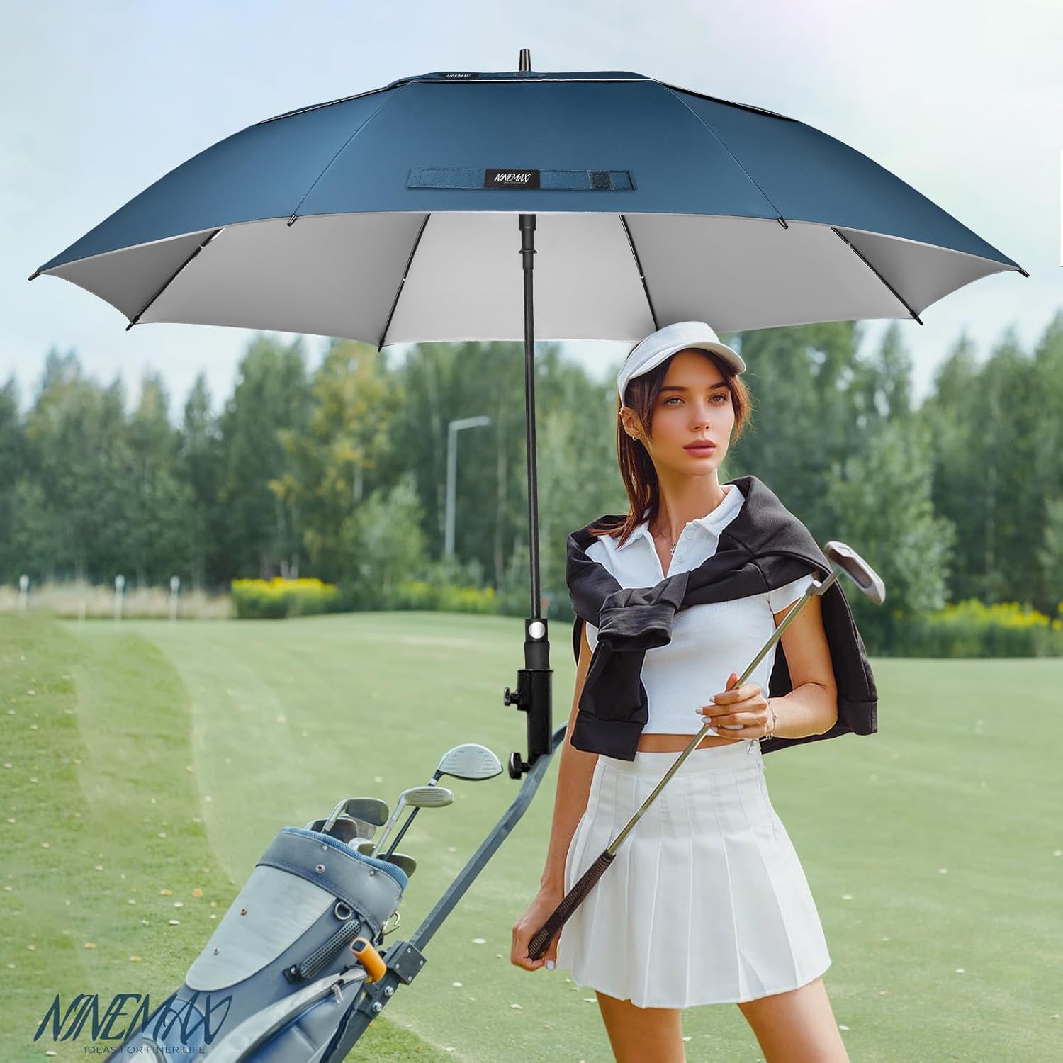 NINEMAX UV Potection Golf Umbrella, 51/54/62/68 Inch UV Umbrellas for Sun Blocking Large Windproof for Rain