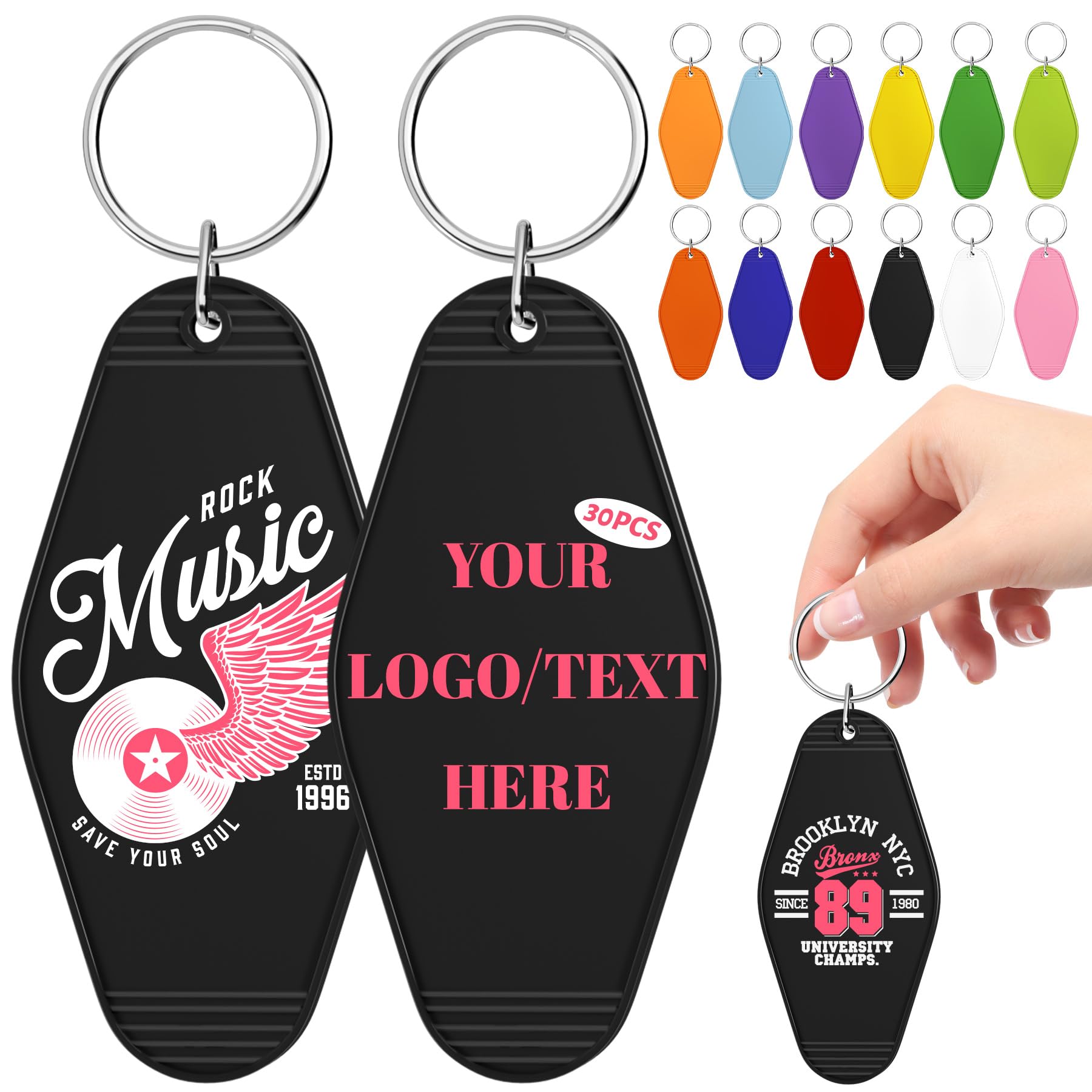 Sowlybolsuner Custom Hotel Motel Keychain, 30PCS Customized Double-Sided Keychain Color Printing Personalized Picture Key Tag