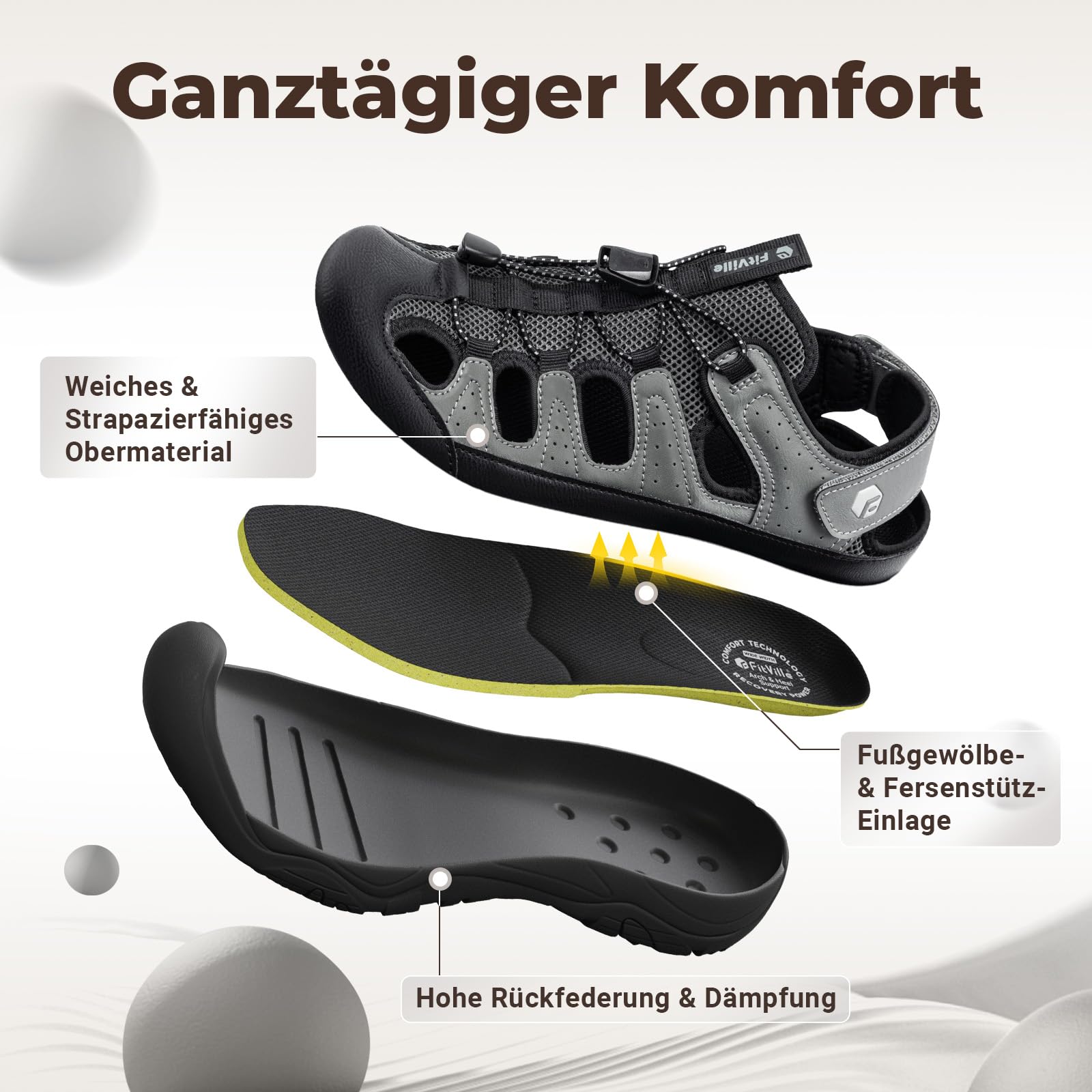 FitVille Weite Sandalen Herren Sommerschuhe Outdoor Sandals Rutschfeste Sportsandalen mit Klettverschluss Geschlossen Slipper Dämpfende Sandaletten Walking Wander Trekking für Breite Füße