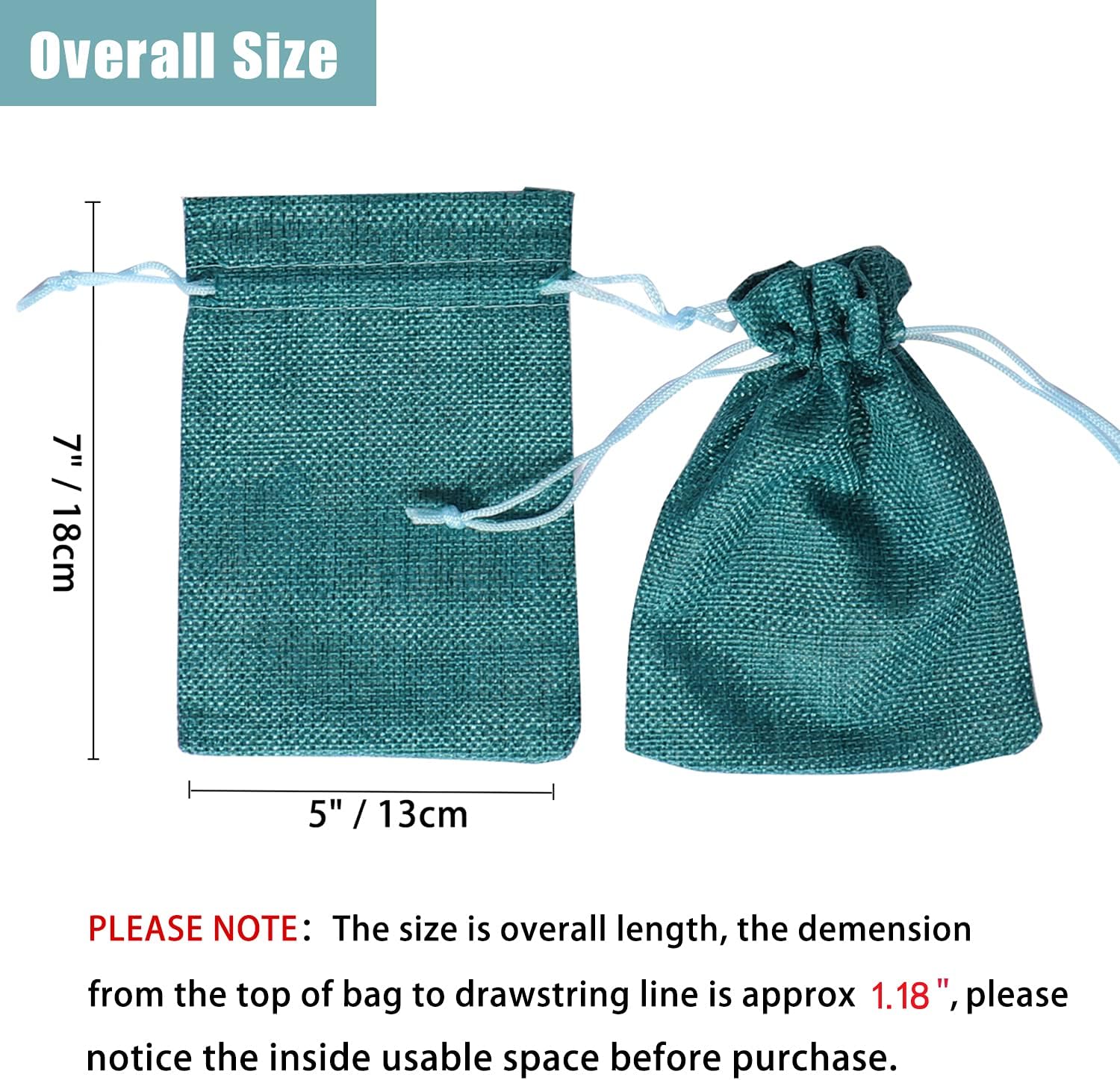 50Pcs Burlap Bags with Drawstring, 5x7 Inch Burlap Gift Bags Linen Jewelry Pouches for Wedding Favors, Party, DIY Craft (Peacock Blue)