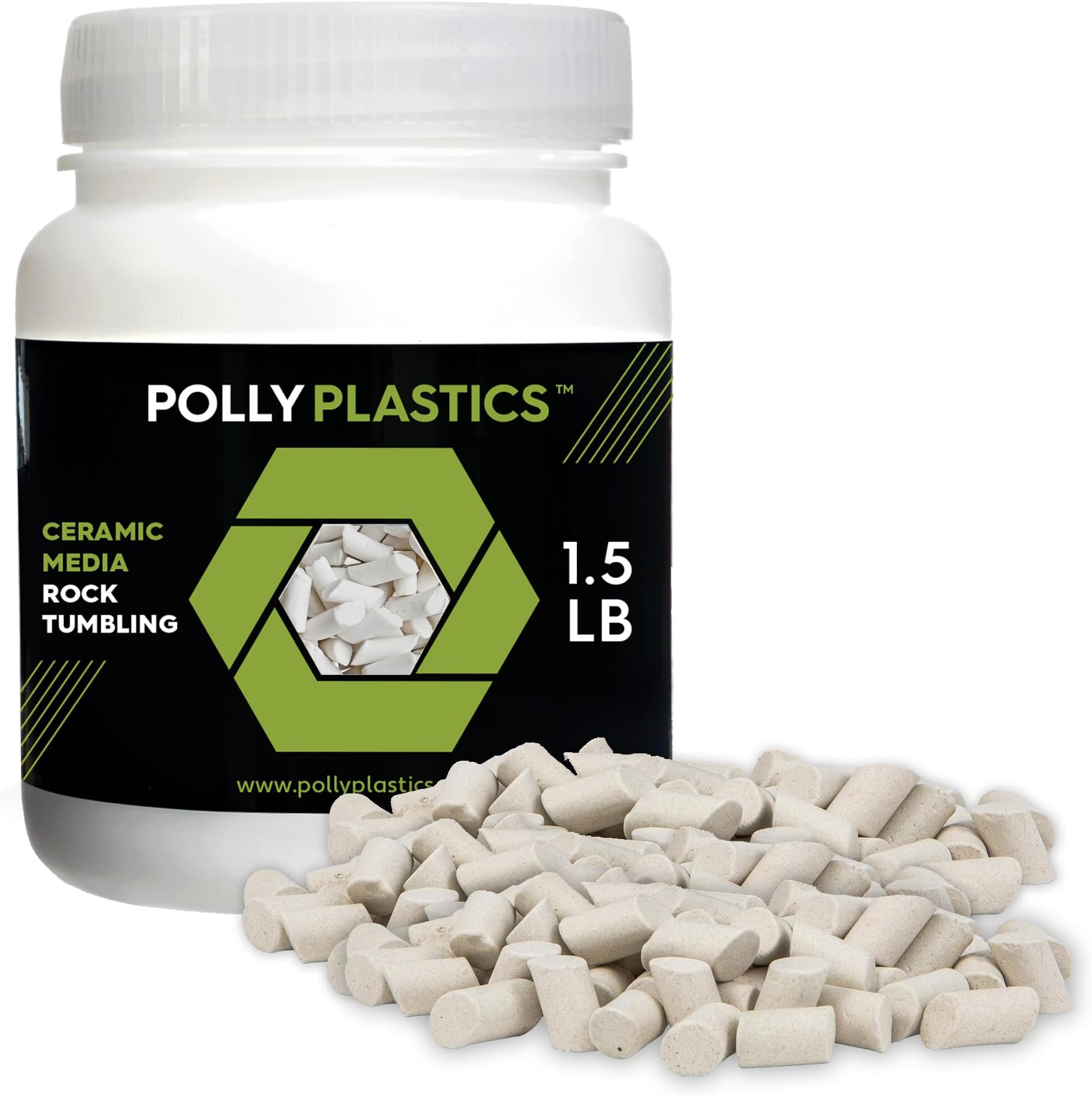 Polly Plastics Rock Tumbling Ceramic Filler Media (Large Cylinder Size) Non-Abrasive Ceramic Pellets for All Type Tumblers (1.5 lbs)