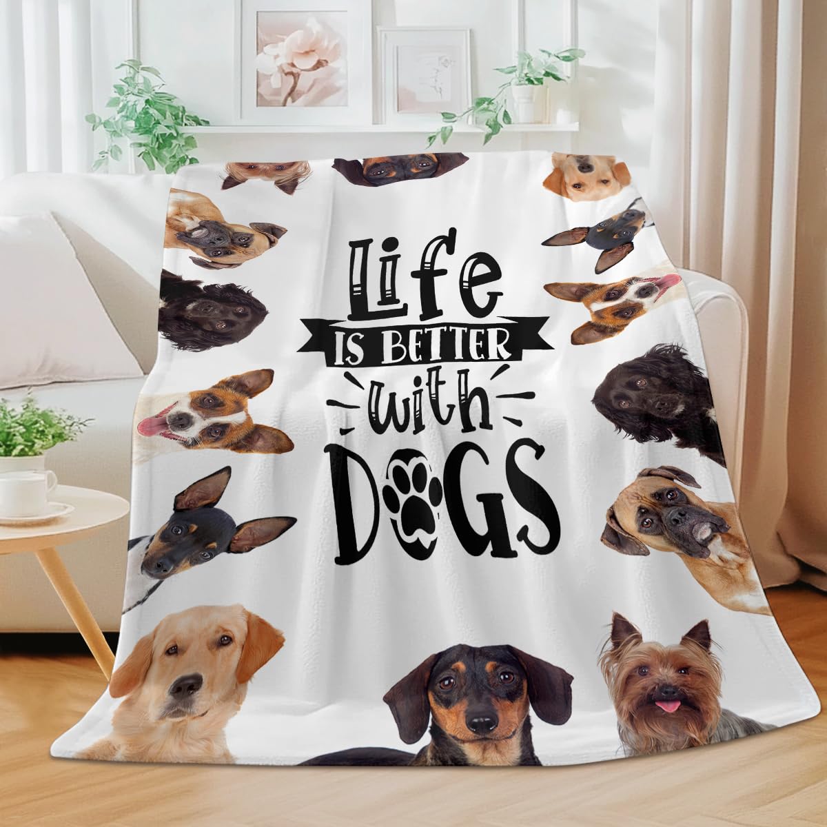 MILANKET Dog Flannel Throw Blanket for Kids Girls Teens, Life is Better with Dogs Print Blanket Soft Cozy Dog Print Throw Blankets Gifts for Women, Mothers Day Blanket, 30 x 40 Inch