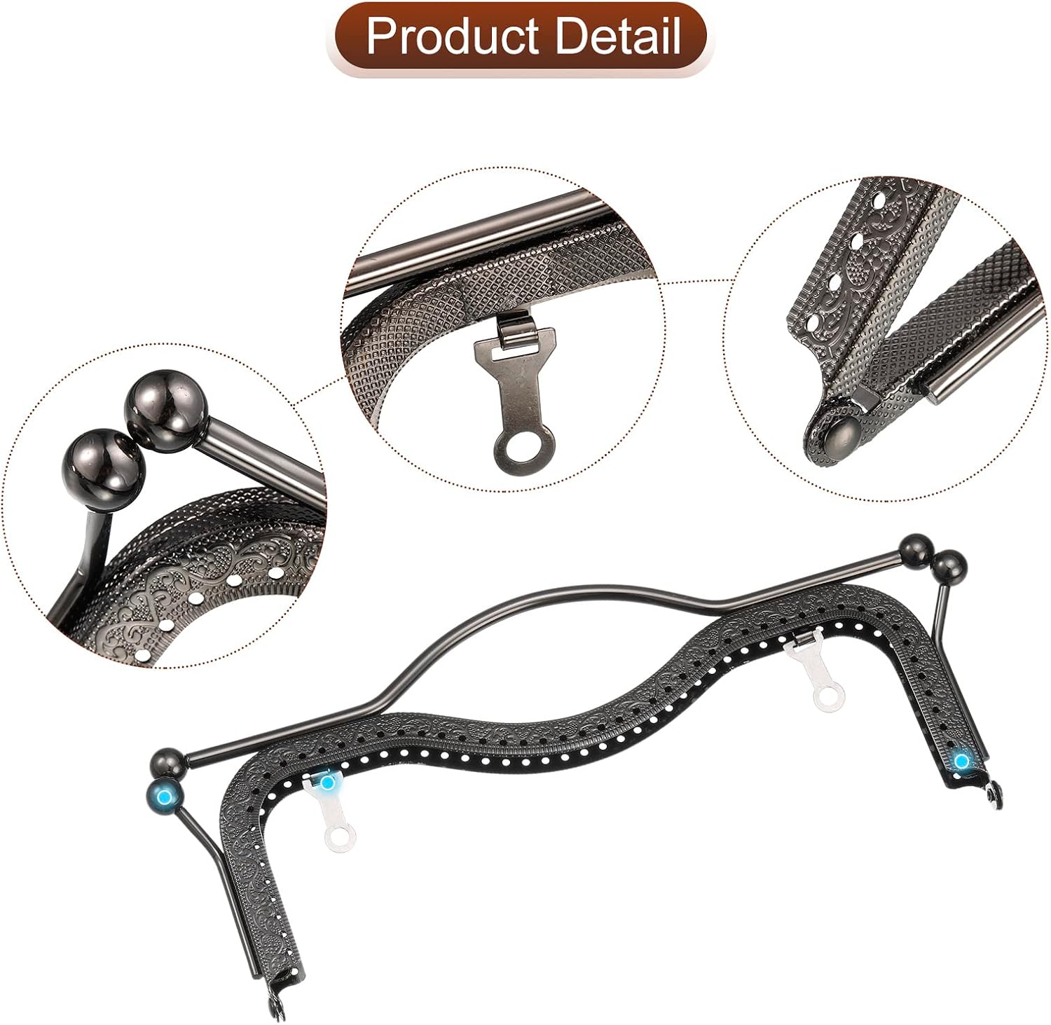 uxcell Metal Purse Frames 2 Pcs Kiss Lock Clasp Frame 8.1" Embossed Clutch Frame with Handle for Coin Purse Handbag Making DIY Craft, Black image 5