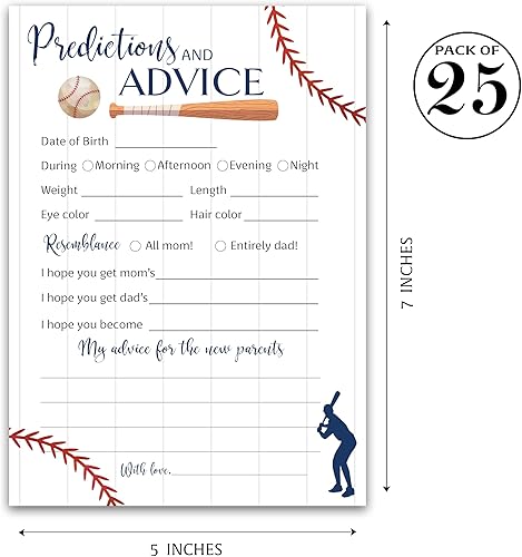 Miniatura 2 de BASEBALL - Tarjetas de predicción y consejos – Paquete de 25 – Deportes Azul Marino Niños Baby Shower Juegos, deseos para nuevos padres, mamá y papá