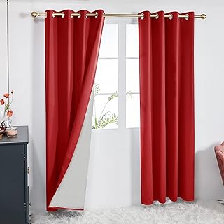 Deconovo Red Curtains for Bedroom - Room Darkening Curtains, Thermal Insulated Panels, Blackout Drapes for Living Room, Back Silver Coating (52W x 84L, Red, 2 Panels)