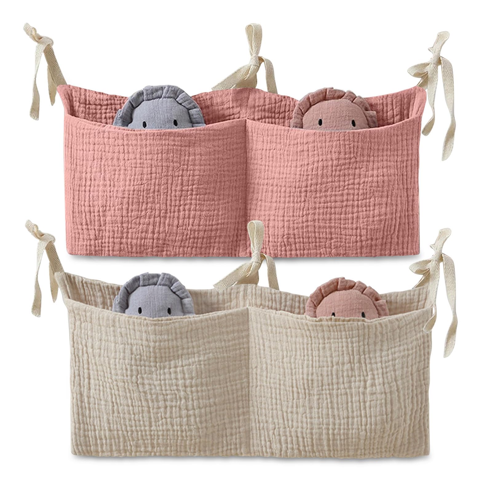 ZOCONE 2 Stücke Babybett Organizer Hängend, 2-in-1 Baby Kinderzimmer Organizer Aufhängen Babybett Verstellbarer Organizer für Windeln Kleidung Spielzeug Hängeorganizer Babybetttasche(Rosa+Khaki)
