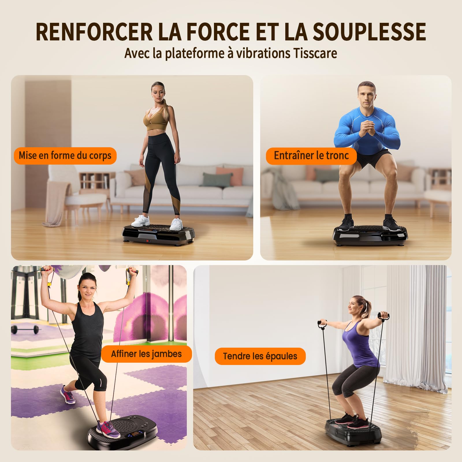TISSCARE Plateforme Vibrante,Plaque Vibrante Fitness pour maigrir,120 Vitesses, capacité de Charge de 400lbs, appareils de Fitness brûle-Graisses et Sculptant Le Corps pour Hommes et Femmes.