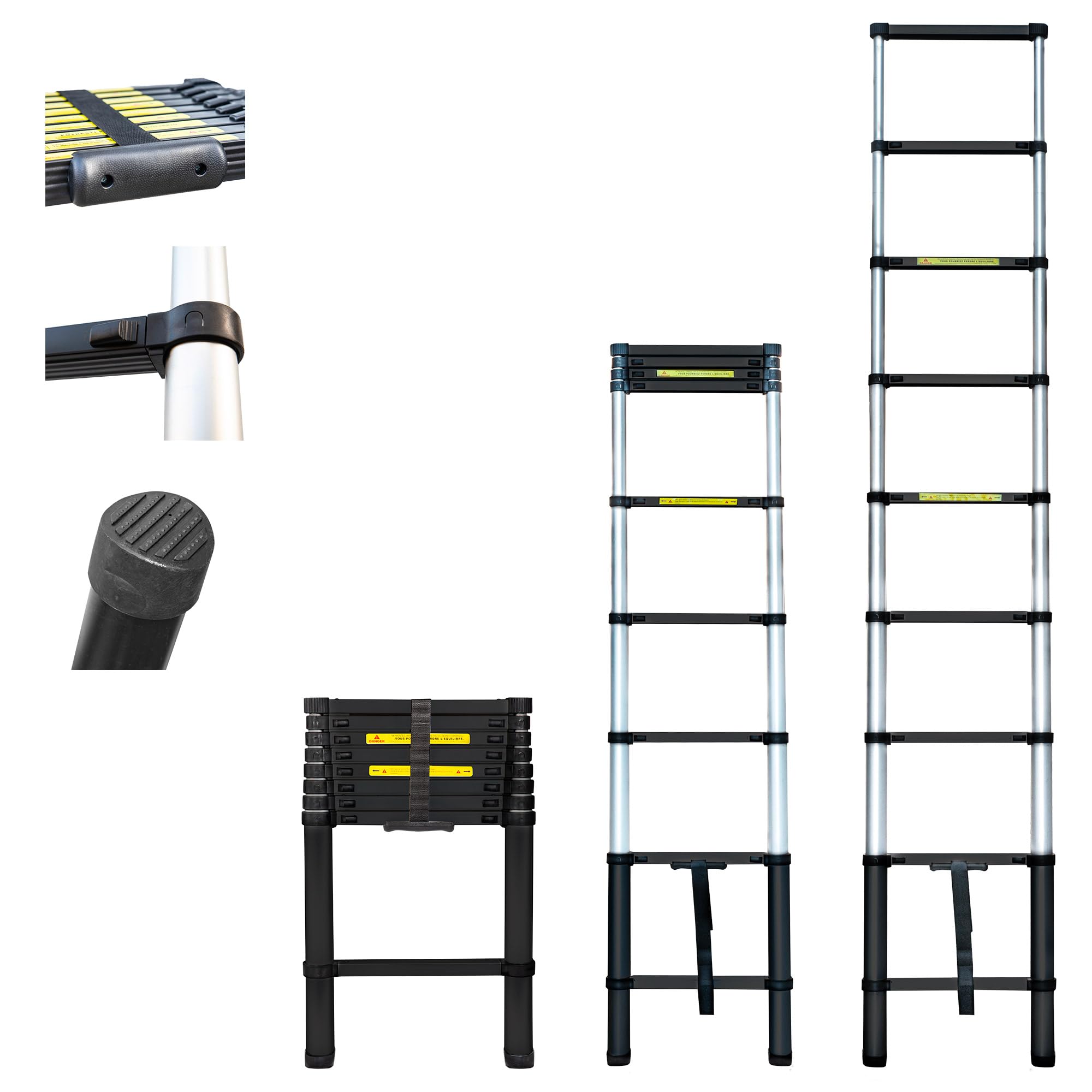 HOSTRÖM Escalera telescópica de 2,6 m TELESCOO9, Aluminio, Plegable, Extensible, Altura máxima de Trabajo 3,5 m, Norma EN131, garantía de 5 años.