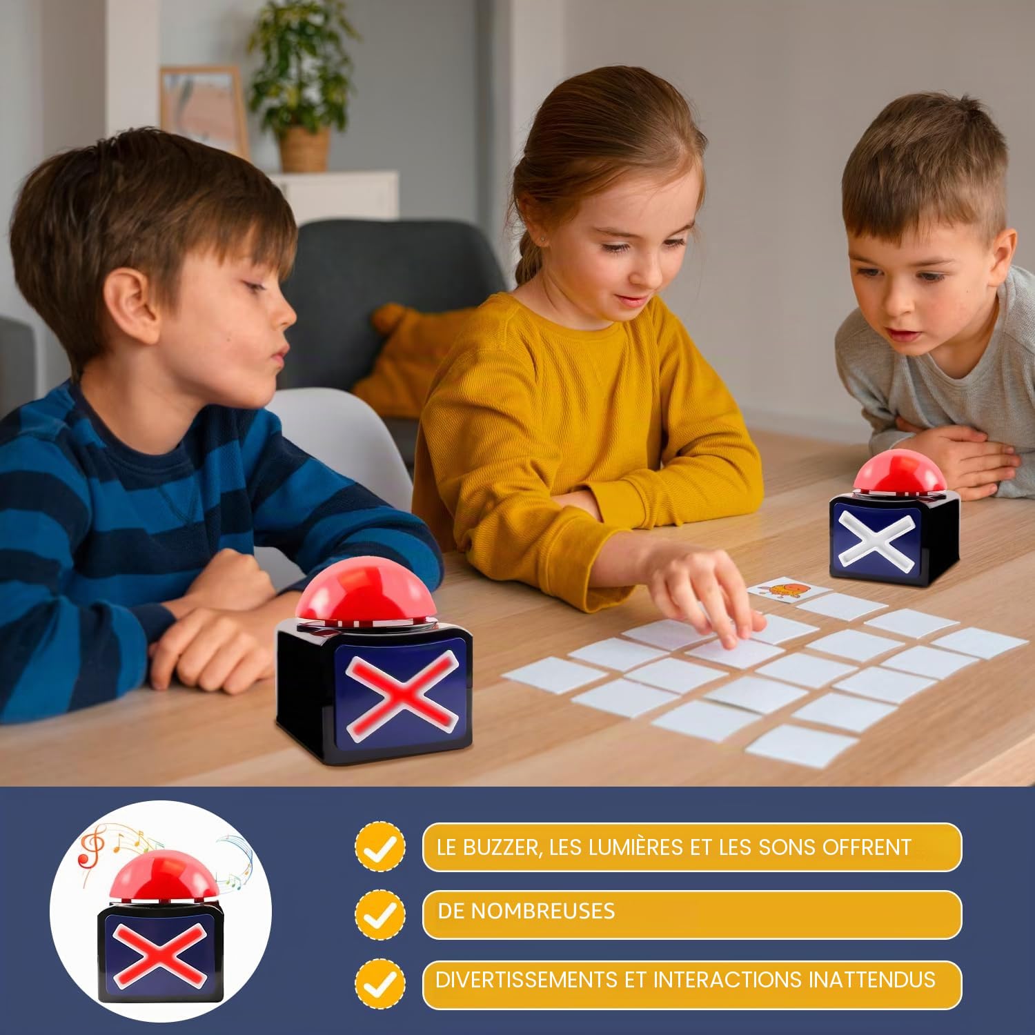 Jouer Répondre Buzzer avec son -Play Show Button- Jouer Buzzer avec lumières et quiz Got Talent Button Famille ennemi bouton avec lumières et son, bouton de jeu parent-enfant (6 pièces)