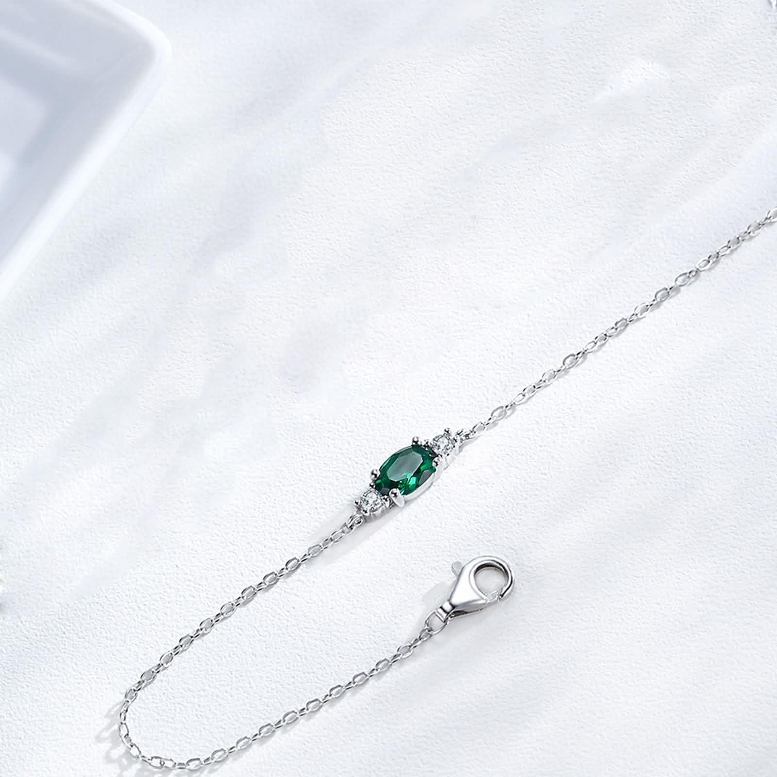 Pulsera para mujer, pulsera de cadena ovalada con esmeralda de 0,5 quilates y diamantes de oro blanco para mujer