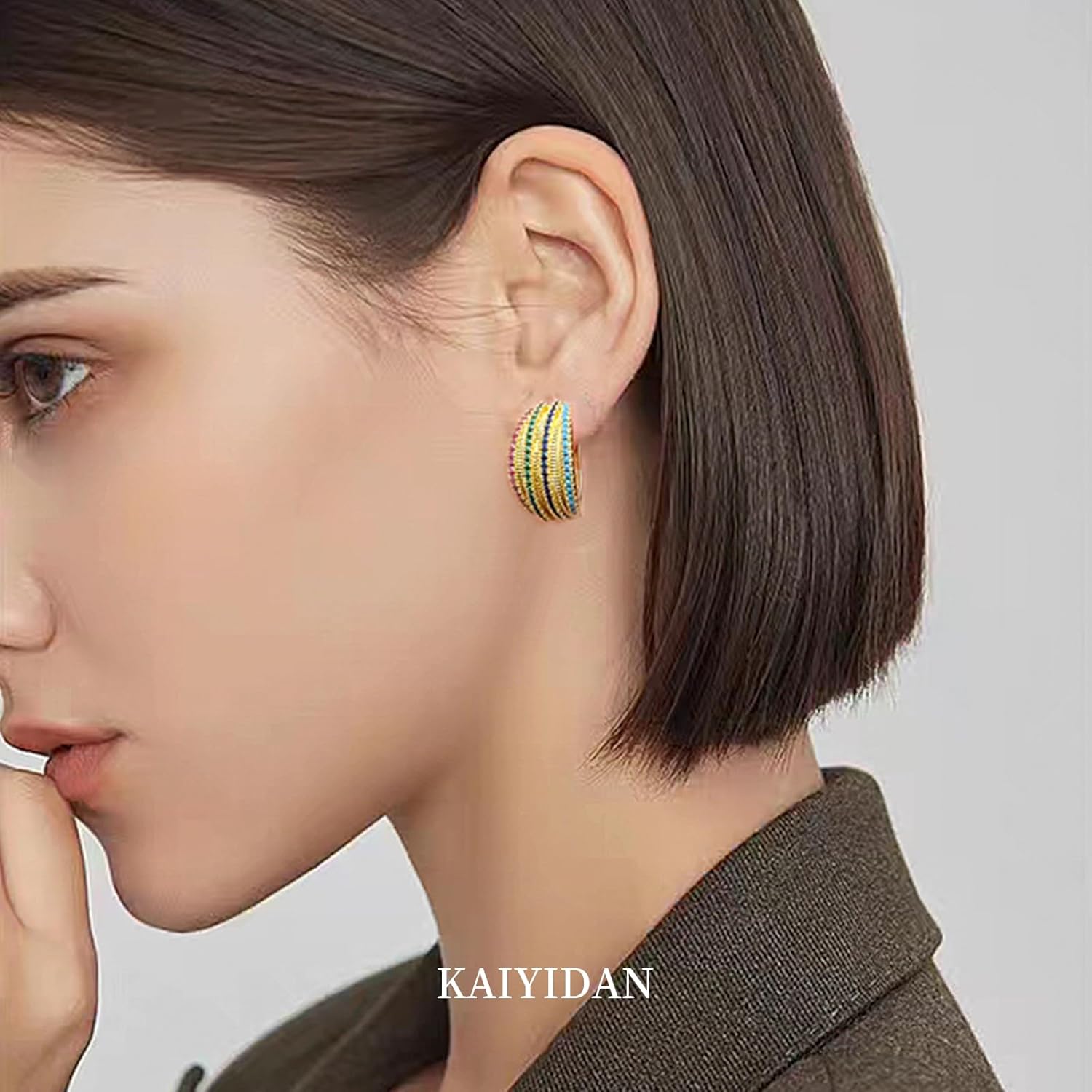 Gold Hoop Earrings For Women Trendy,Chunky/Big/Thin/Medium/Oval/Thick/Twist Multi-Colored Zirconia Dangle Huggie Rainbow CZ Hoops Lightweight,Amber Resin Hoops,Birhtday Fashion Jewelry Gift. - Image 8