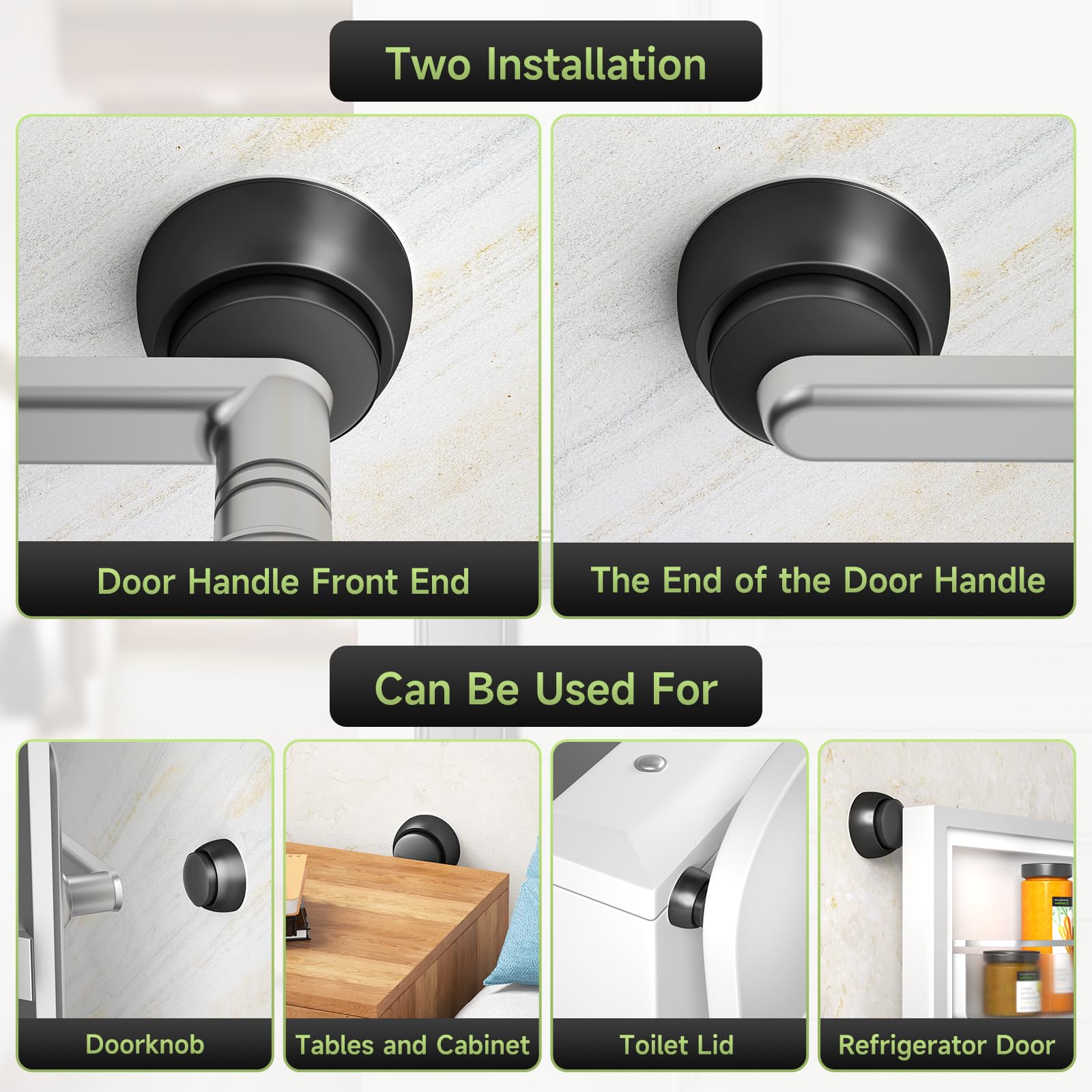 4 topes de puerta con cabezal de silicona, protector de pared de aluminio para pomo de puerta, tecnología de absorción de impactos de resorte, topes de puerta de 1.65 pulgadas para pared, instalación