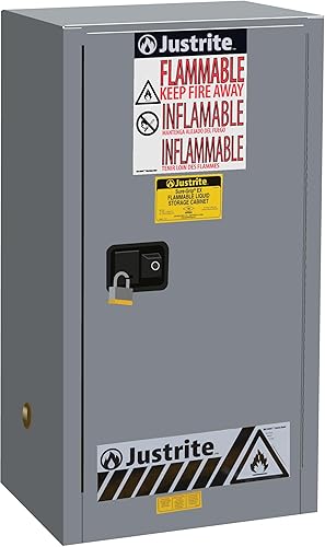 Miniatura 26 de Justrite Gabinete de almacenamiento inflamable para encimera de cierre manual de 12 galones, acero de calibre 18, 1 estante, gabinete de fuego de 1