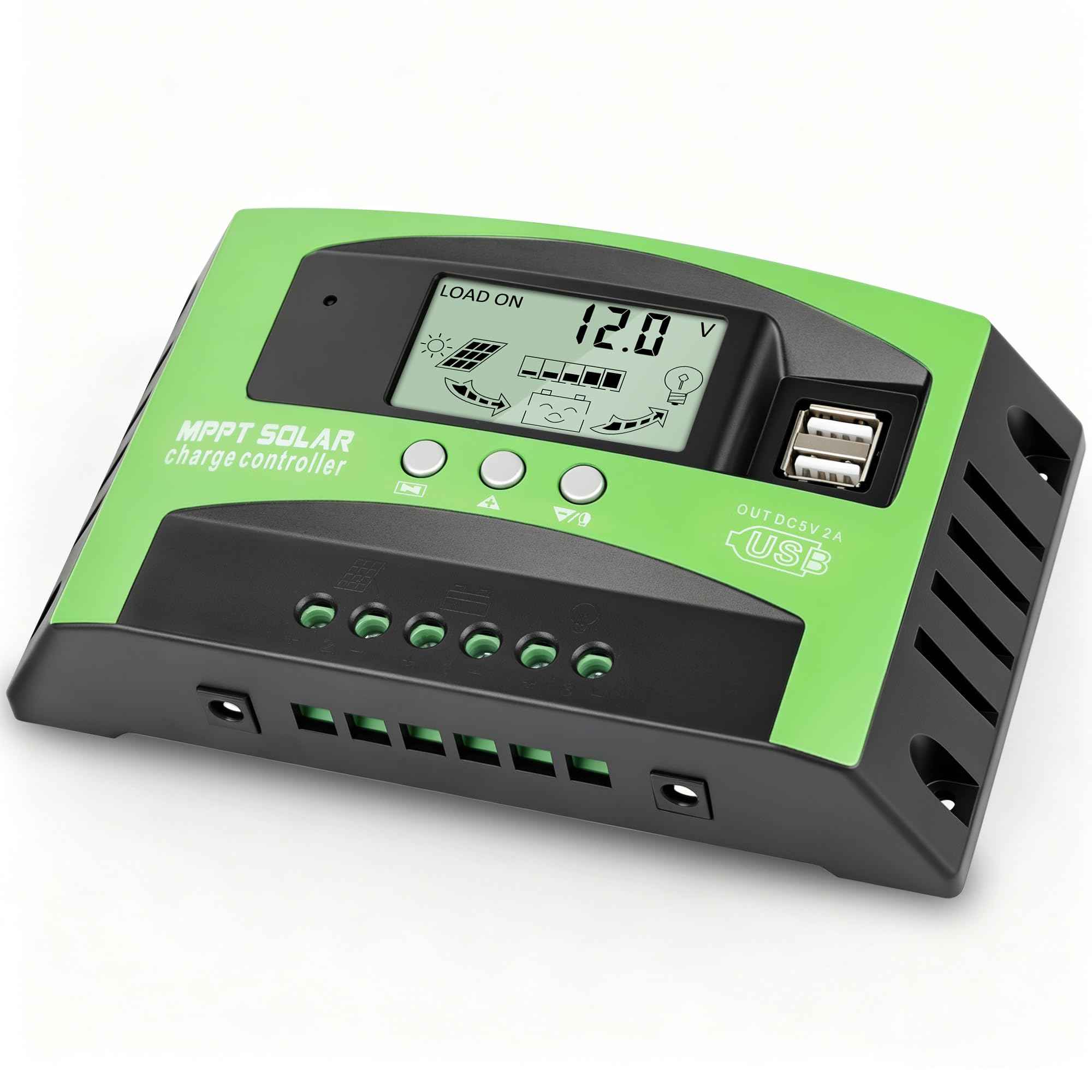 100A MPPT Solar Panel Charge Controller 12V/24V Auto Tracking Solar Intelligent Regulator for Lead-Acid/Open/Sealed/AGM/Li Battery with 2 USB Ports, LCD Display, 3 Work Modes, Timer Setting Green-picture-27