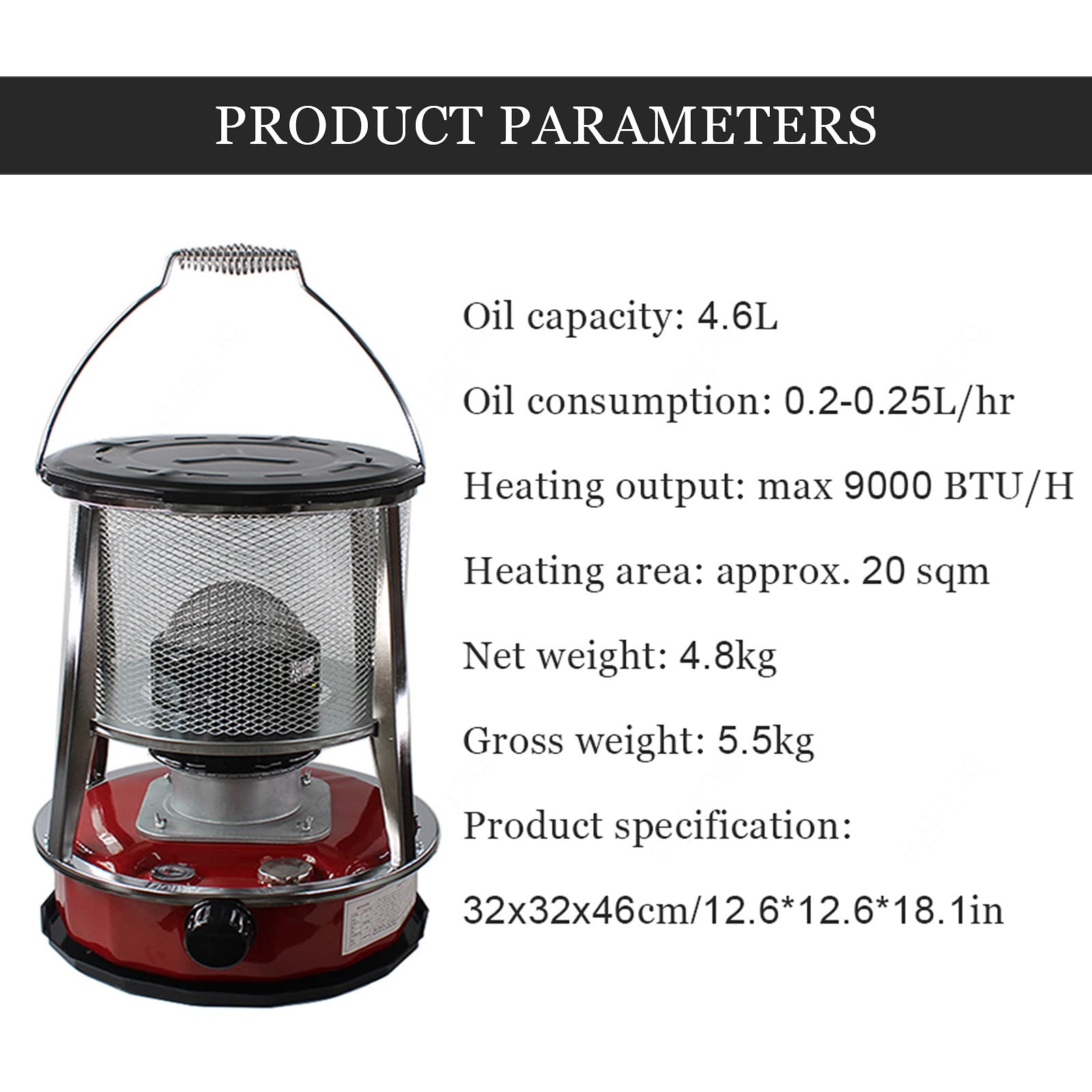 Calentador de Queroseno Portátil, Quemador de Queroseno para Estufas de Interior, Calentador de Parafina de Aceite para Camping Al Aire Libre/4.6Lred