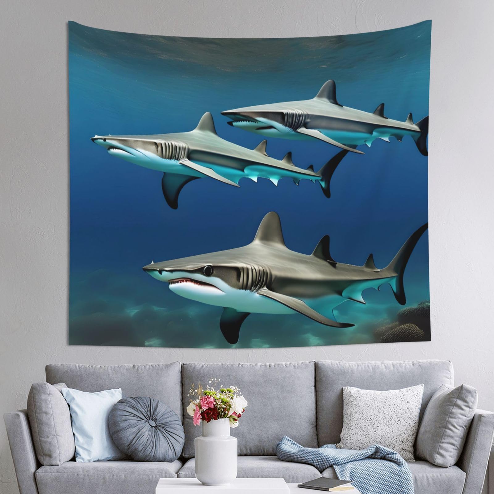 Tapisserie murale requins marteaux pour masquer un mur vide de dortoir - 8