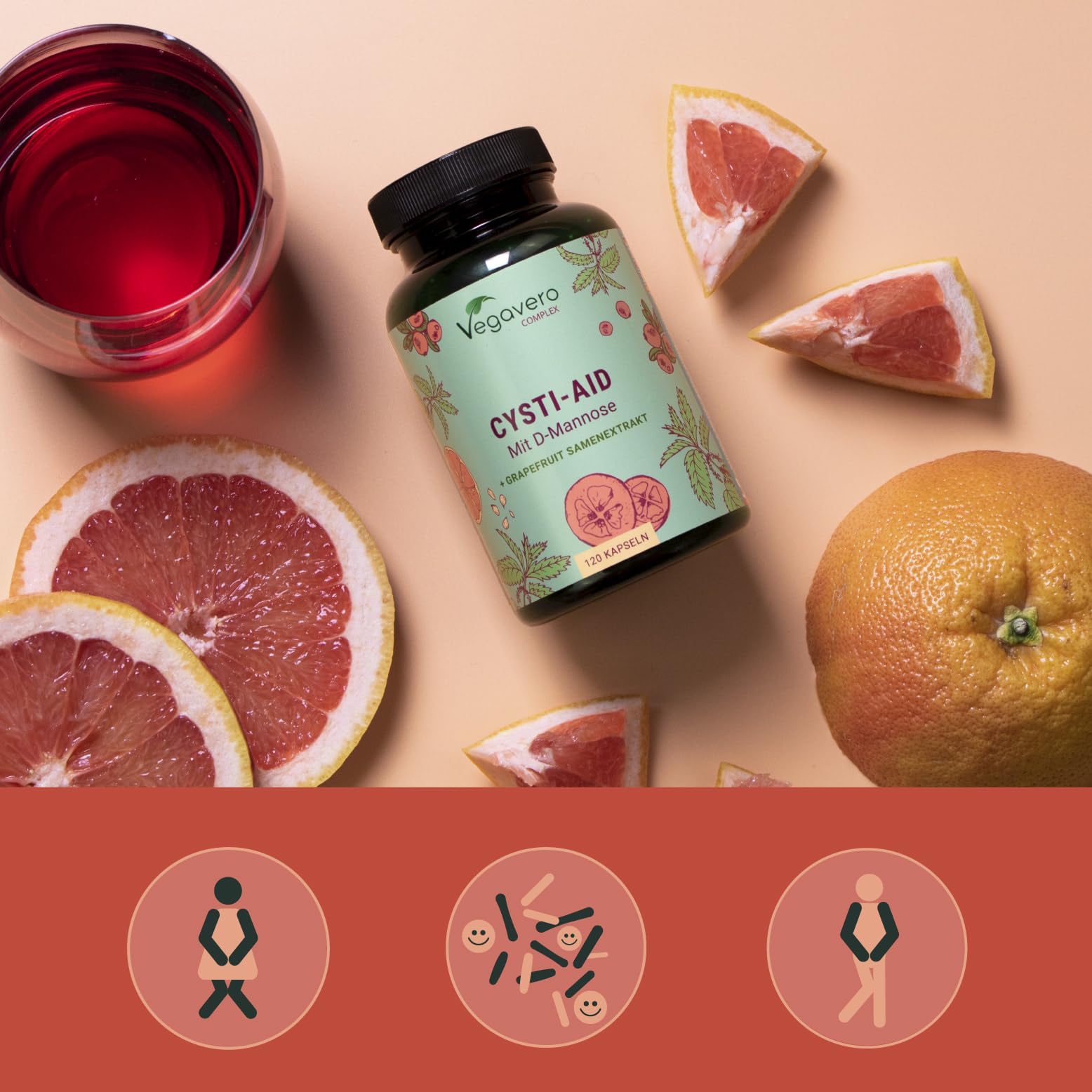 Integratore CISTITE | 100% NATURALE | con D-Mannosio, Mirtillo Rosso, Uva Ursina, Semi di Pompelmo e Ortica | 120 capsule | Benessere Vie Urinarie | Senza Additivi | Vegan | Vegavero®