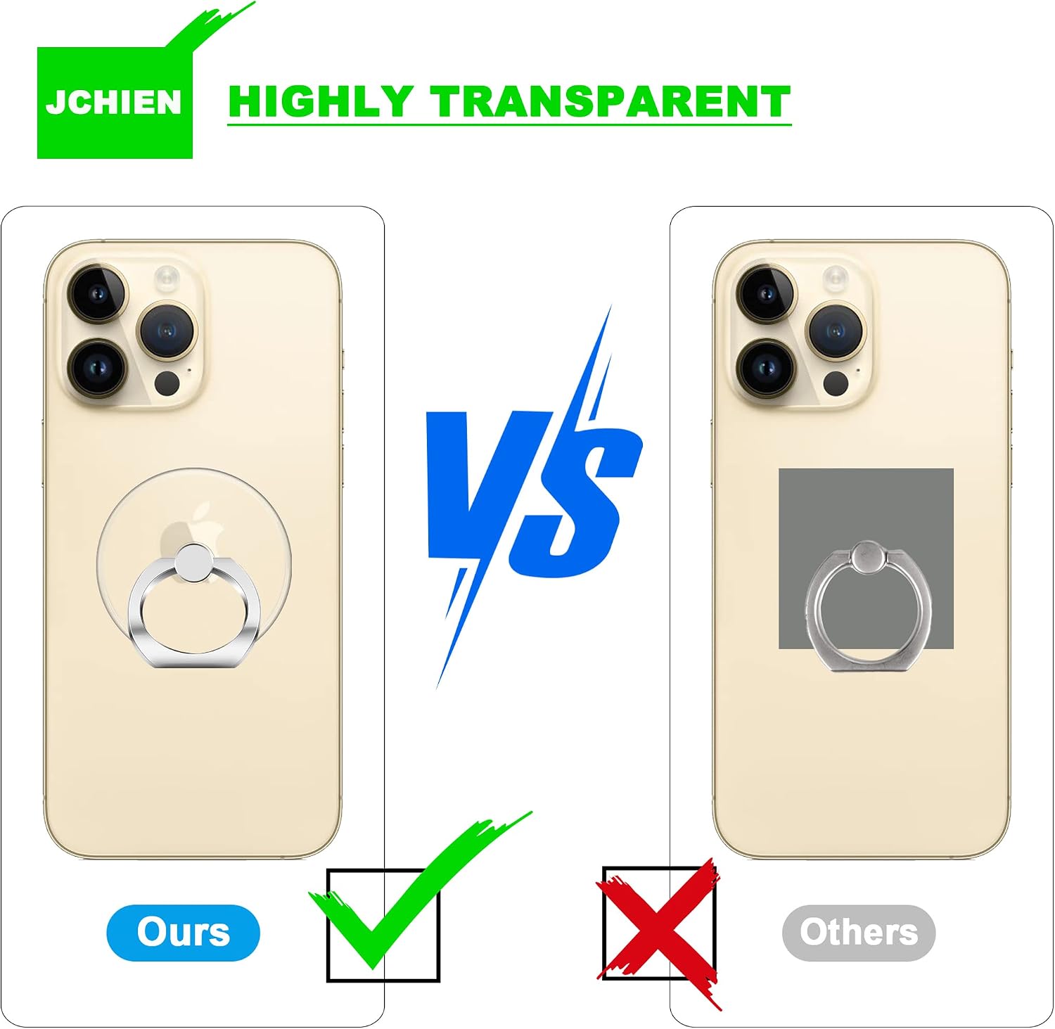 Phone Ring Holder - JCHIEN Transparent Universal Finger Grip Kickstand Cell Phone Ring Stand Holder Compatible with iPhone Samsung Smartphones