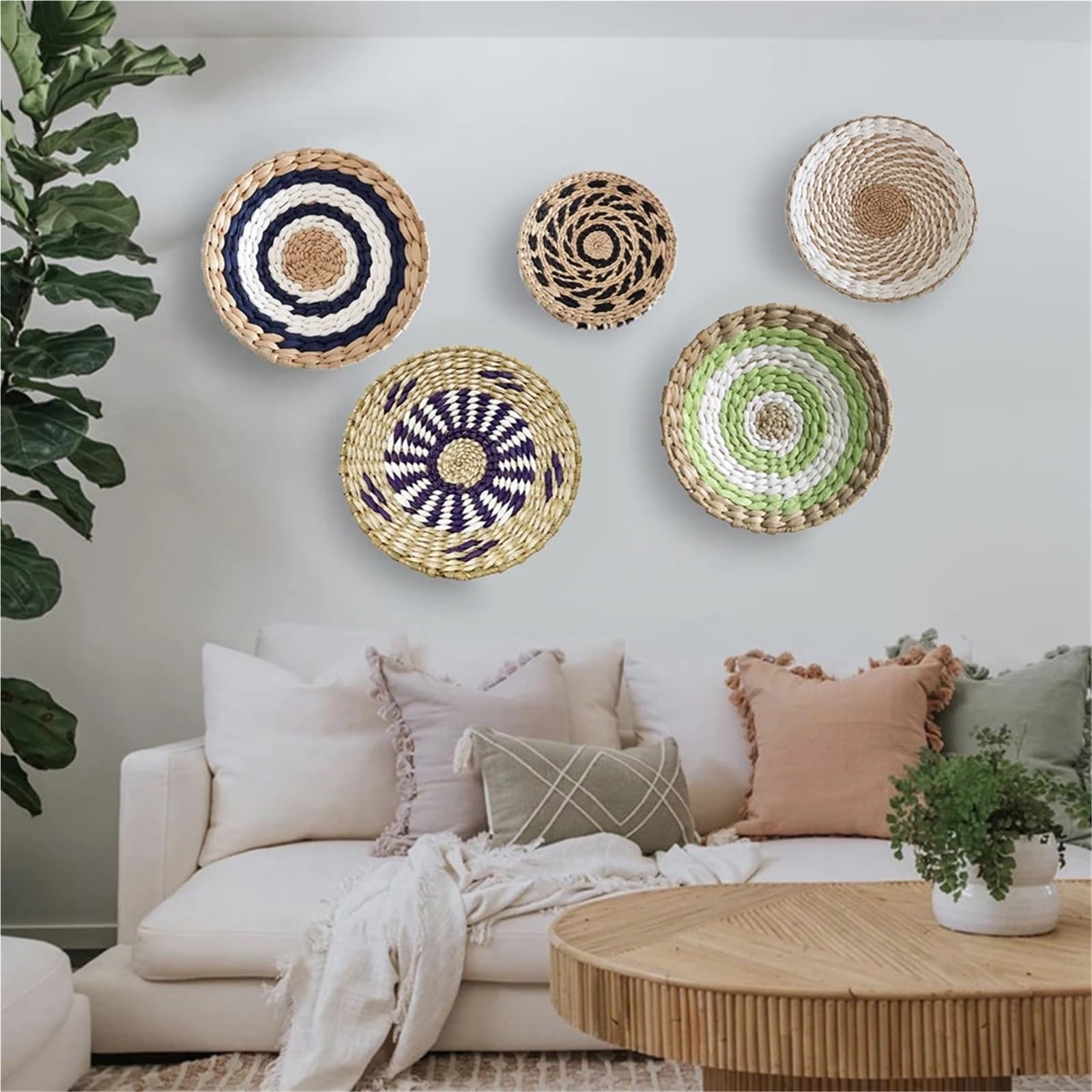 Cesta de Pared de Algas Marinas Tejida a Mano, decoración Artesanal, frutero Natural, Adorno Decorativo Colgante de ratán for el hogar y la Sala de Estar Decoración de Pared(25cm)