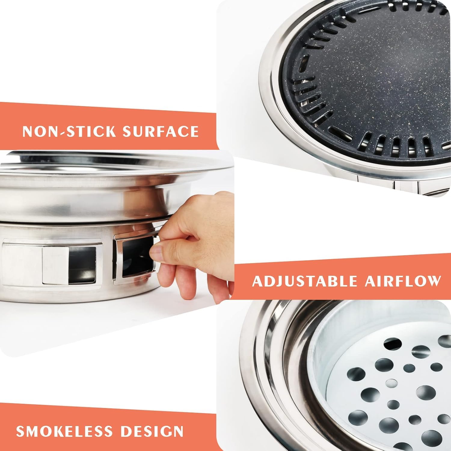 Barbecue a carbone, griglia coreana antiaderente, portatile, in acciaio inox, per feste in casa, campeggio, all'aperto