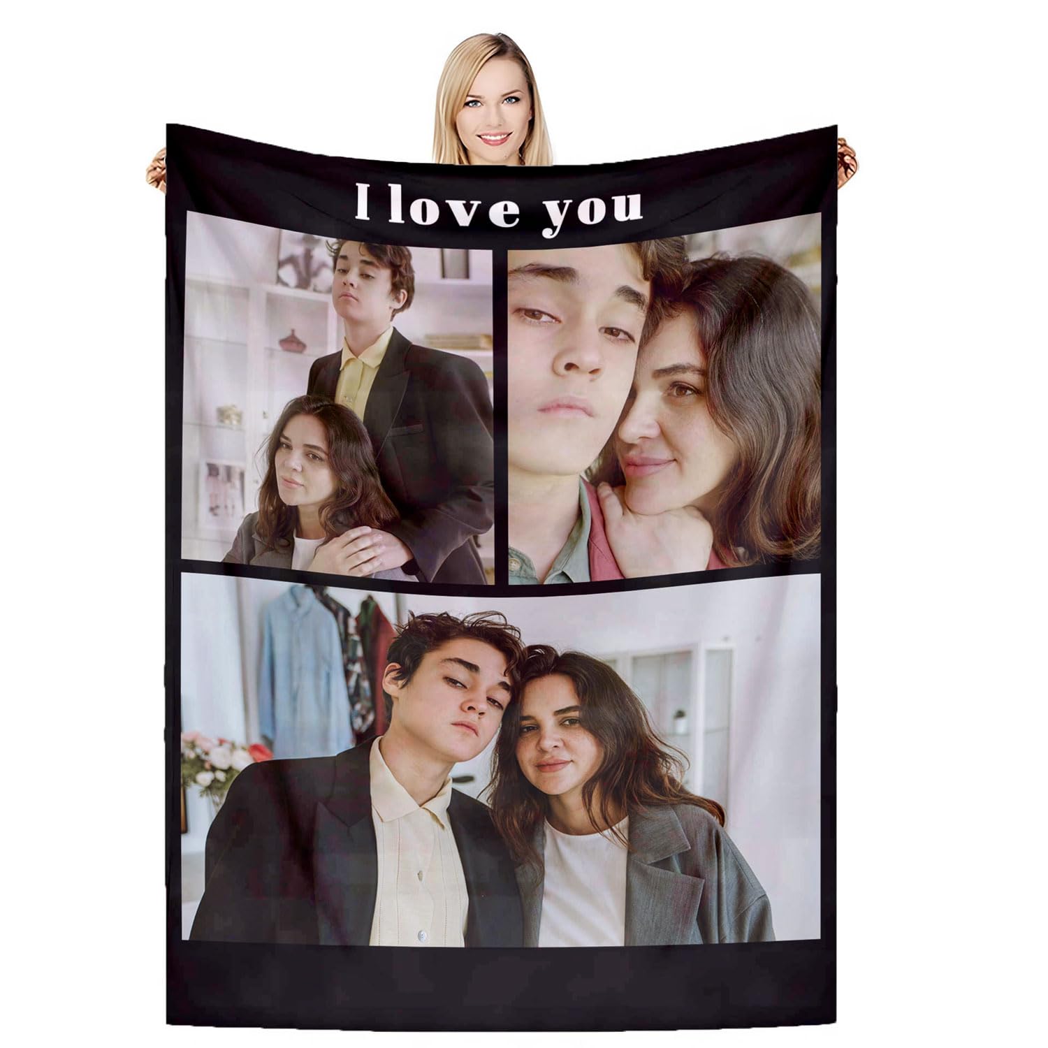 DSSHENGDS Customise Blanket, Fathers Day Birthday Gifts for Dad,Personalised Picture Flannel Blanket, Personalised Gifts for Women, Men, Baby, Kid, Pet, Family-C-80 * 120CM